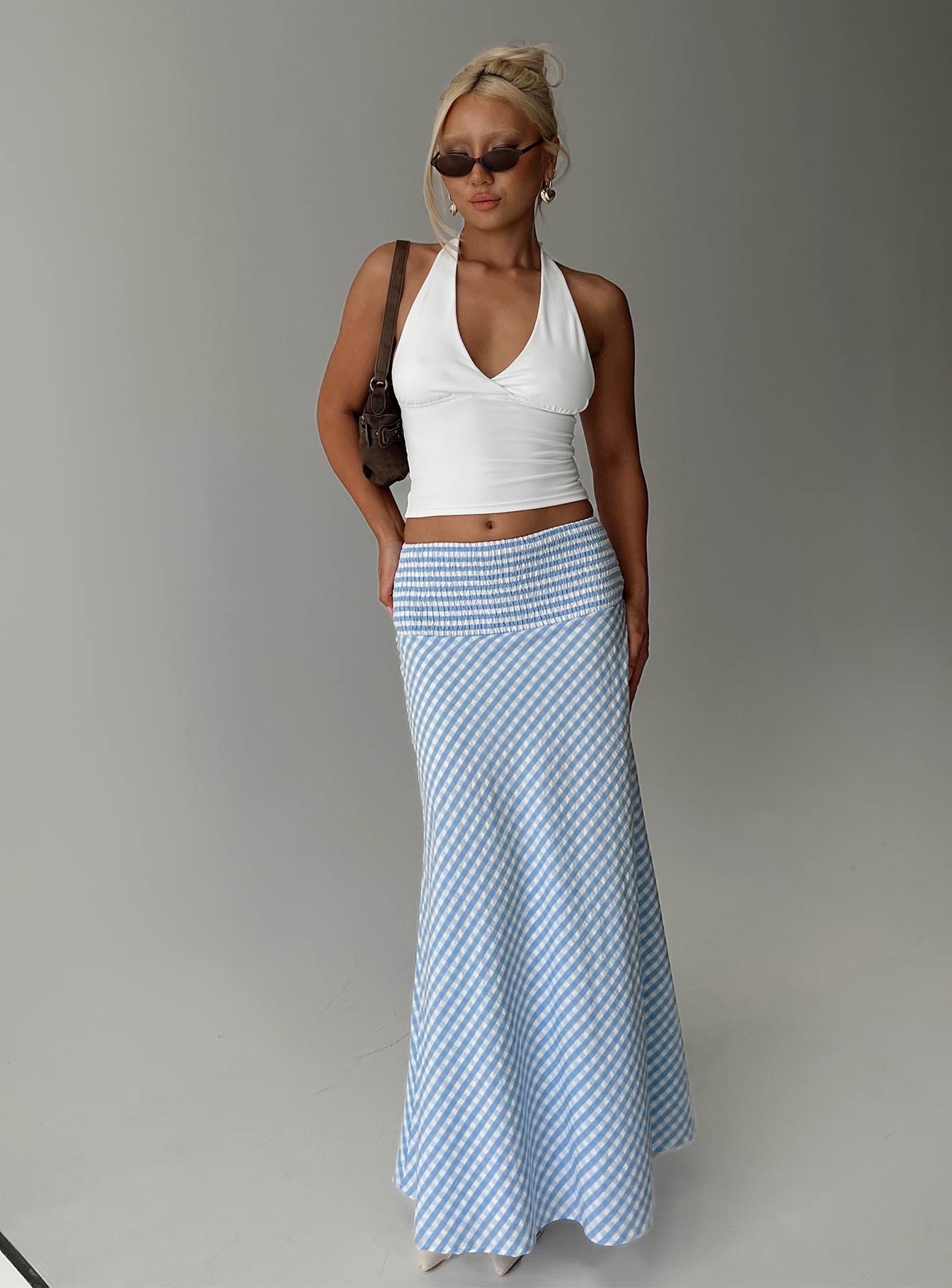 Every Girl Shirred Maxi Skirt Blue Check、mySite、solidvoid