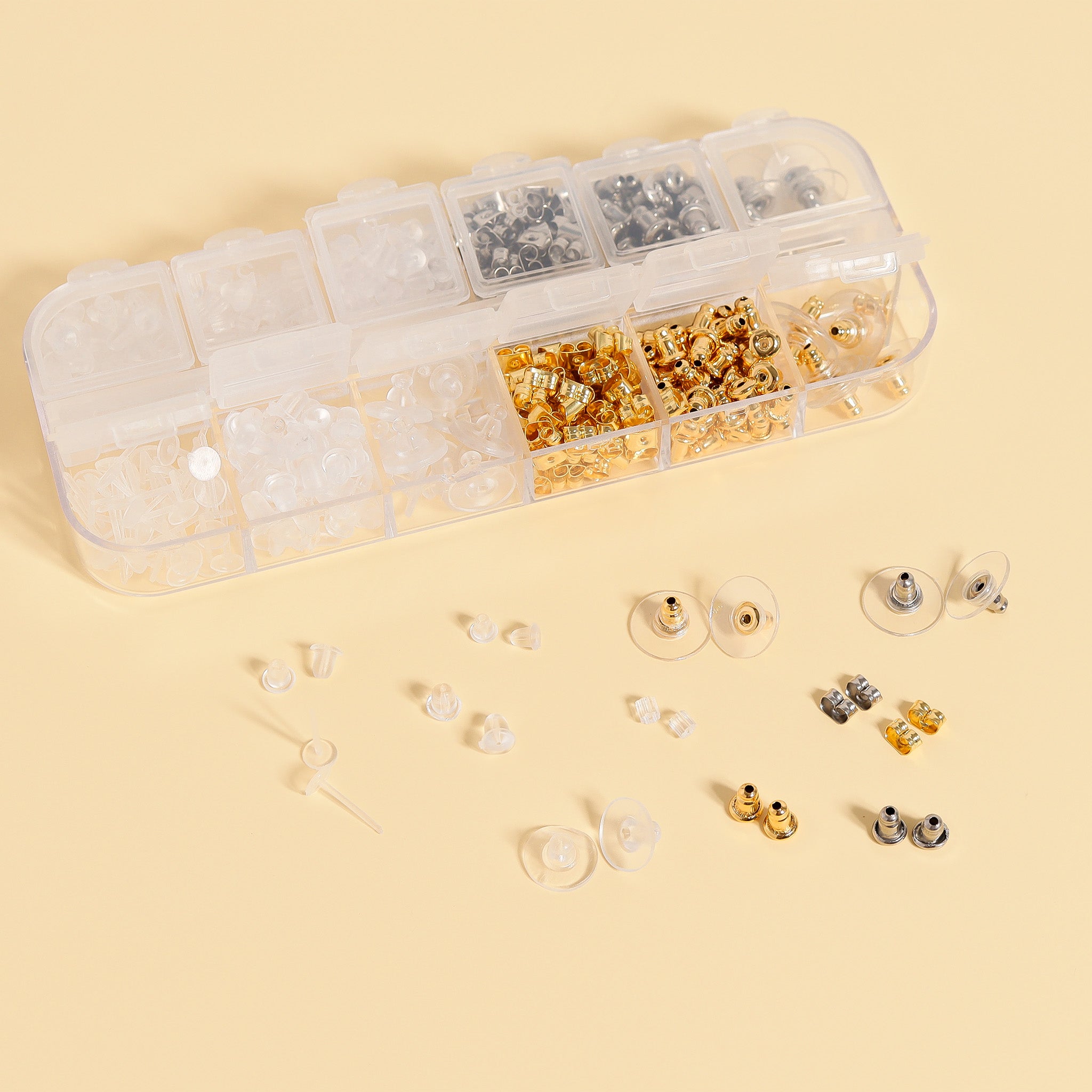 700 Pcs - 12 Styles Assorted Stainless Steel Earring Backs / ENC1000、mySite、dreamappss