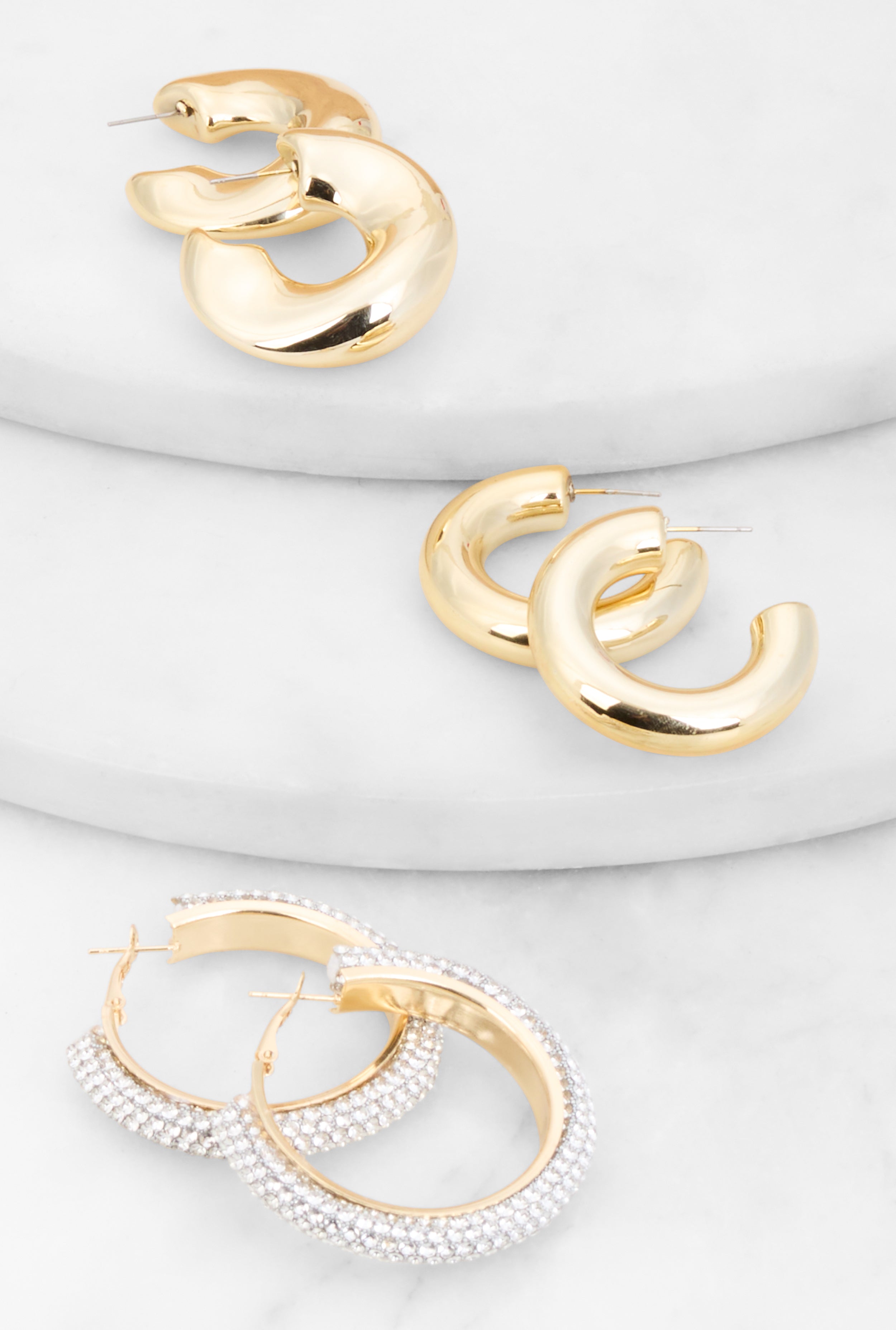 Rhinestone Studded Chunky Hoop Earring Trio、mySite、camillekostekn