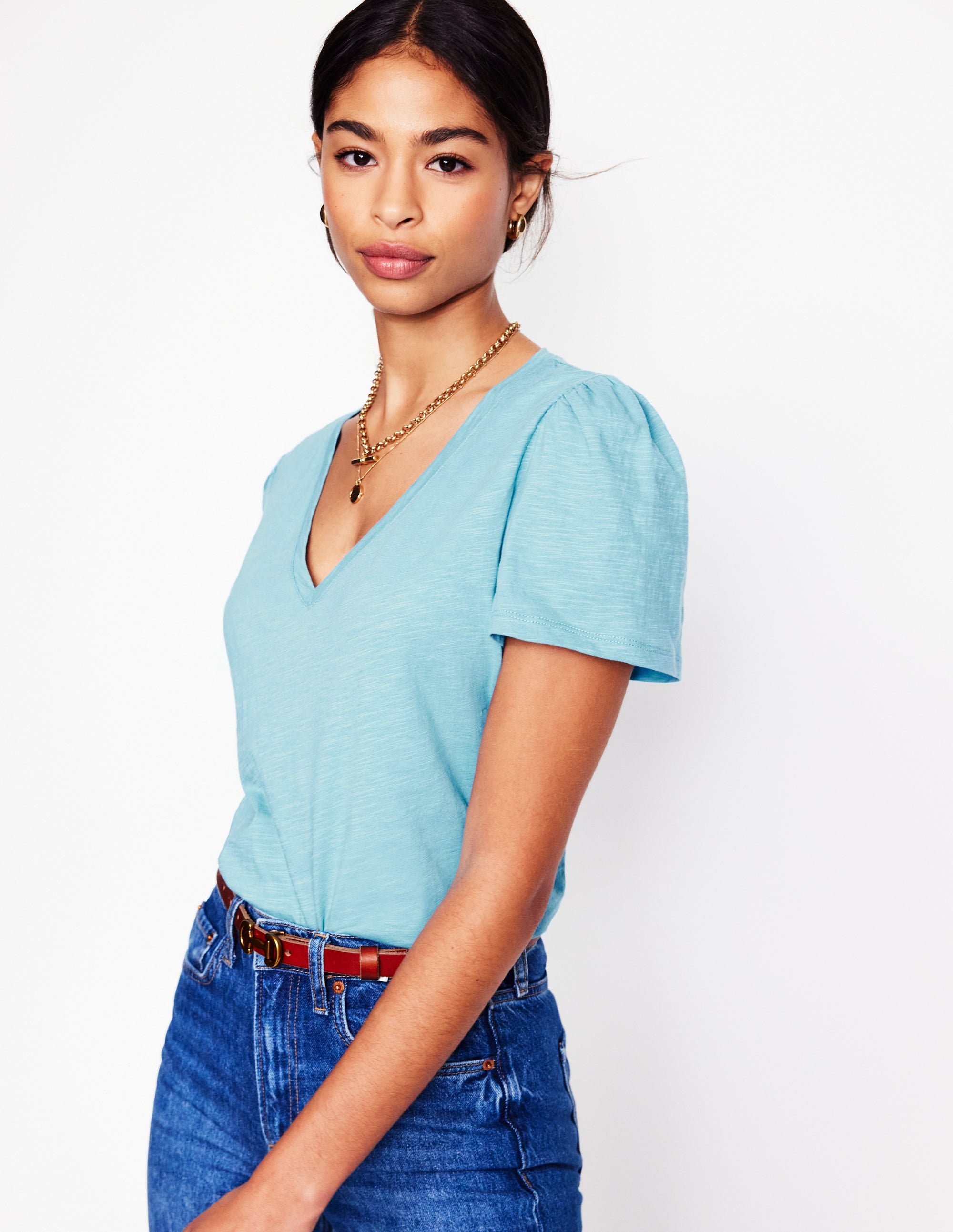  Short Sleeve V Neck T-shirt-Duck Egg Blue、mySite、ashleygrahame