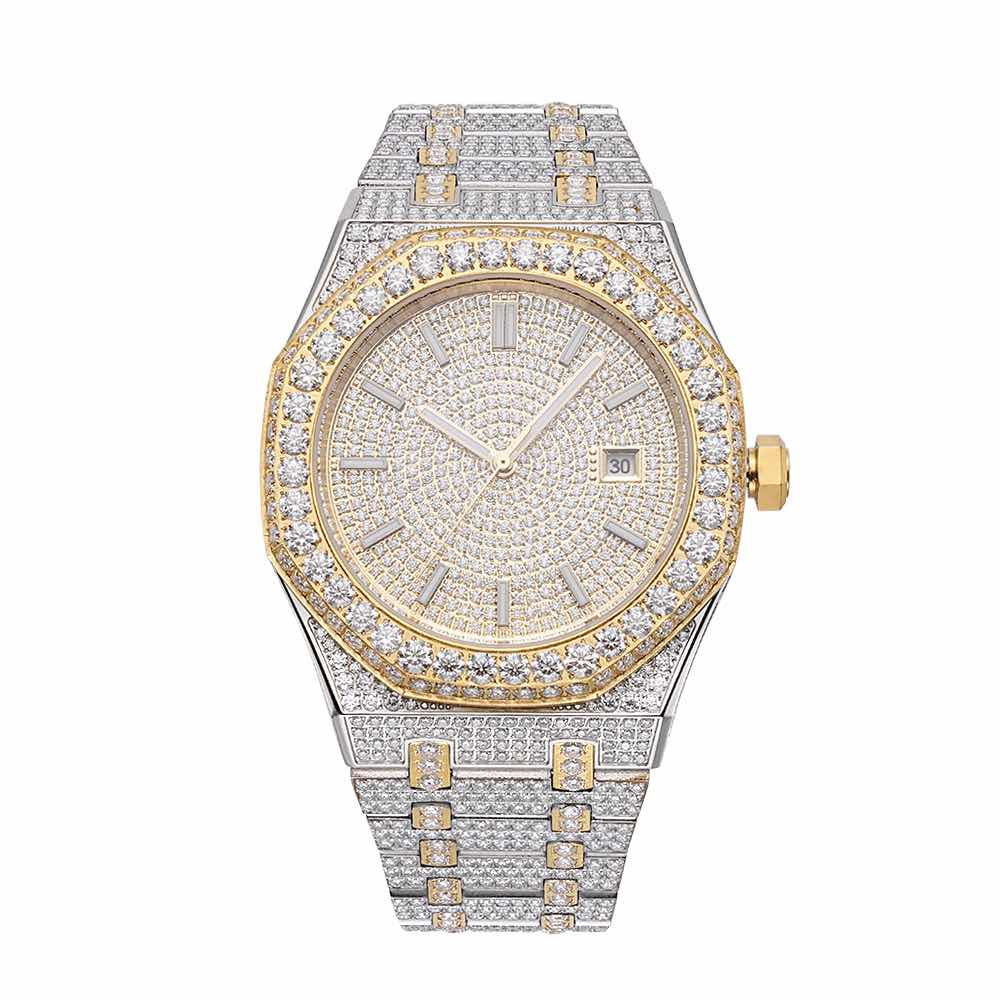 Bust Down Moissanite Watch | 44MM | 14K Yellow Gold | Iced Out、mySite、hinf8tx79