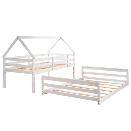 Twin over Twin Low Bunk Bed, House Bed with Ladder , Gray(OLD SKU:WF197808AAE)、、casual