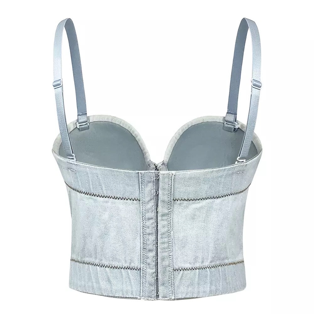  Pearl Denim Corset Bustier Top、mySite、merchandisen
