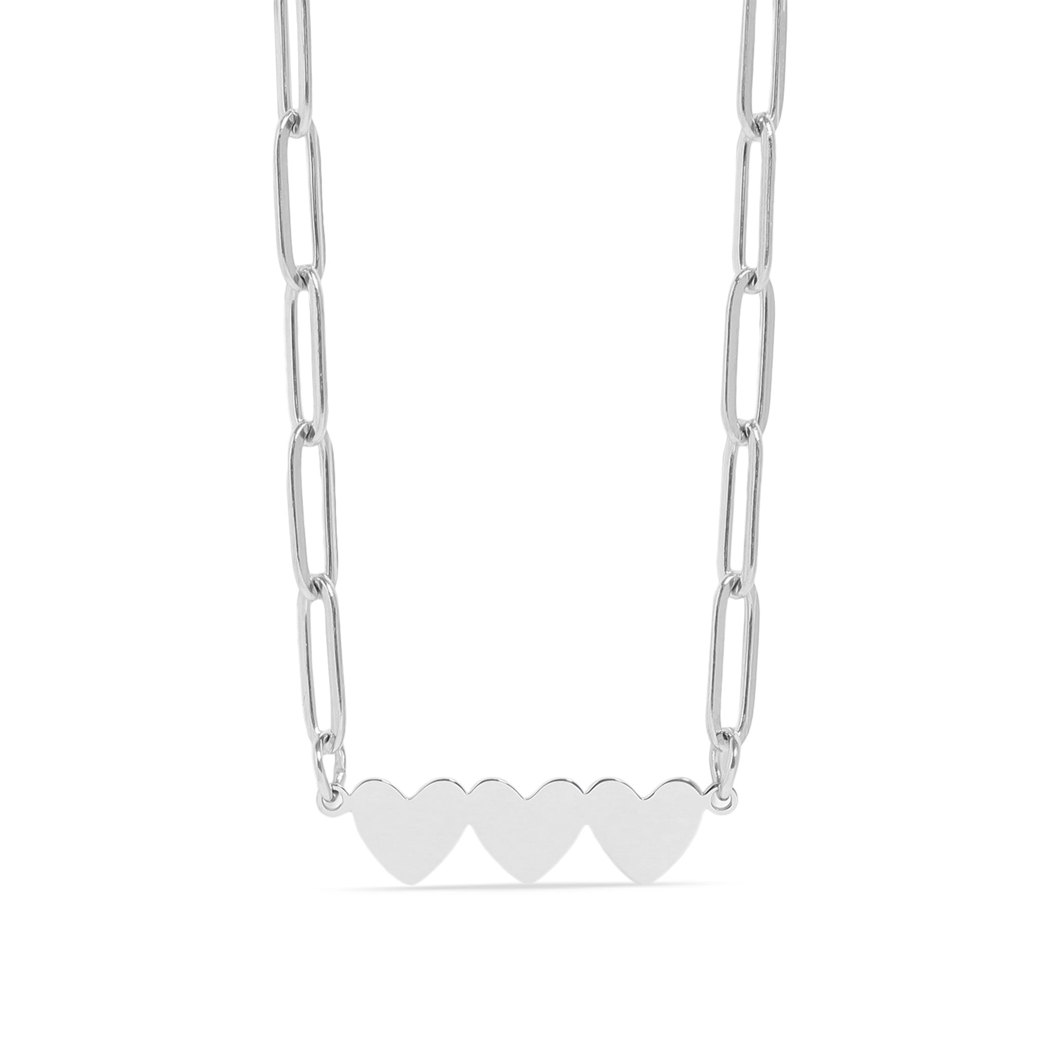 Stainless Steel Engravable 3 Heart Paperclip Necklace / SBB0353、mySite、dreamappss