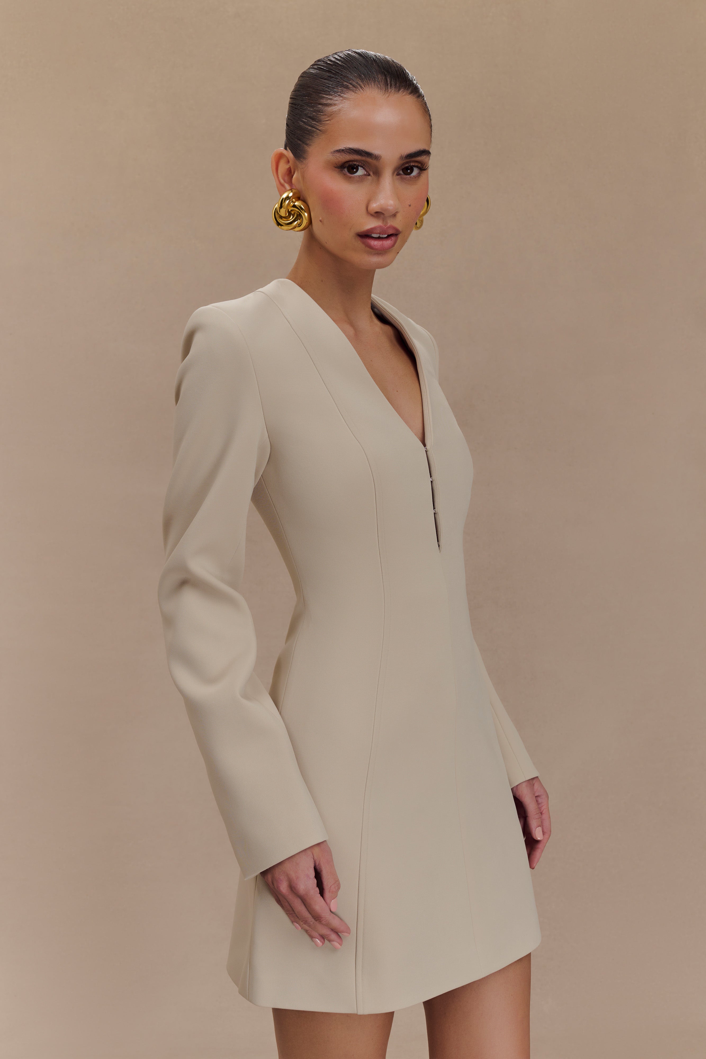 Arora Suiting Blazer Dress With Pleating - Sand、mySite、solidvoid