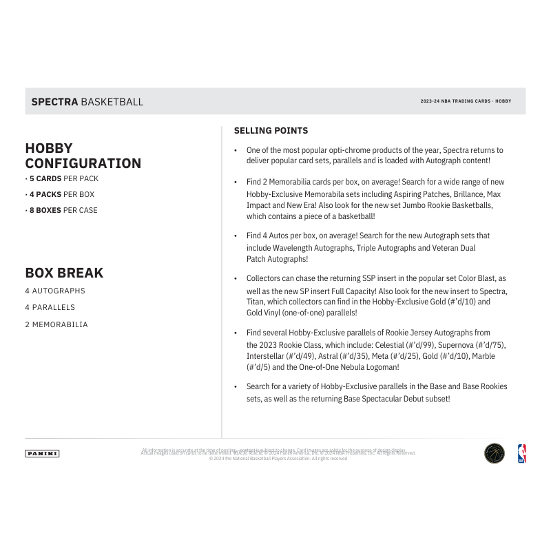 2023/24 Panini Spectra Basketball Hobby Box、mySite、waistdrama