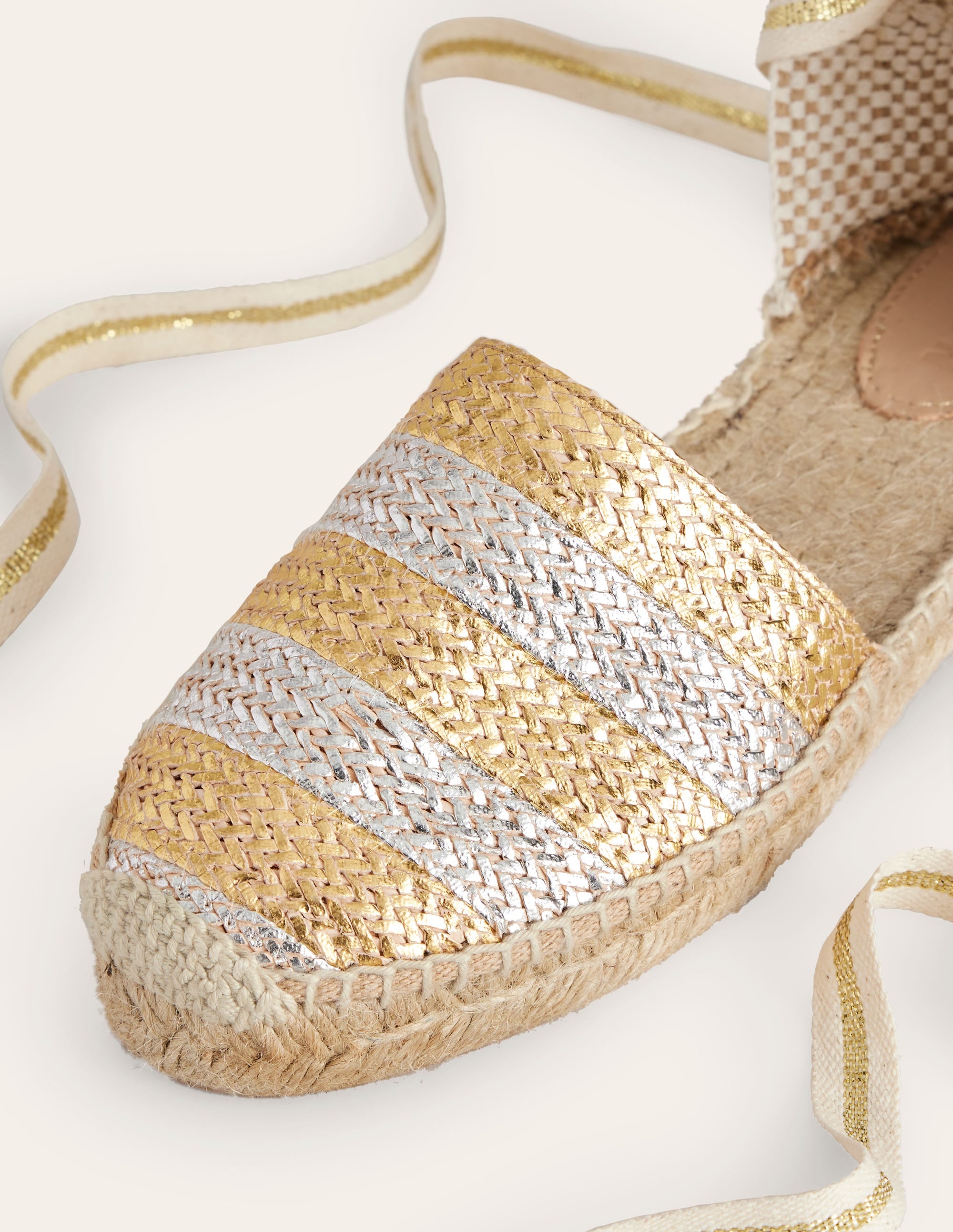  Ankle Tie Flat Espadrilles-Gold/ Silver、mySite、ashleygrahame