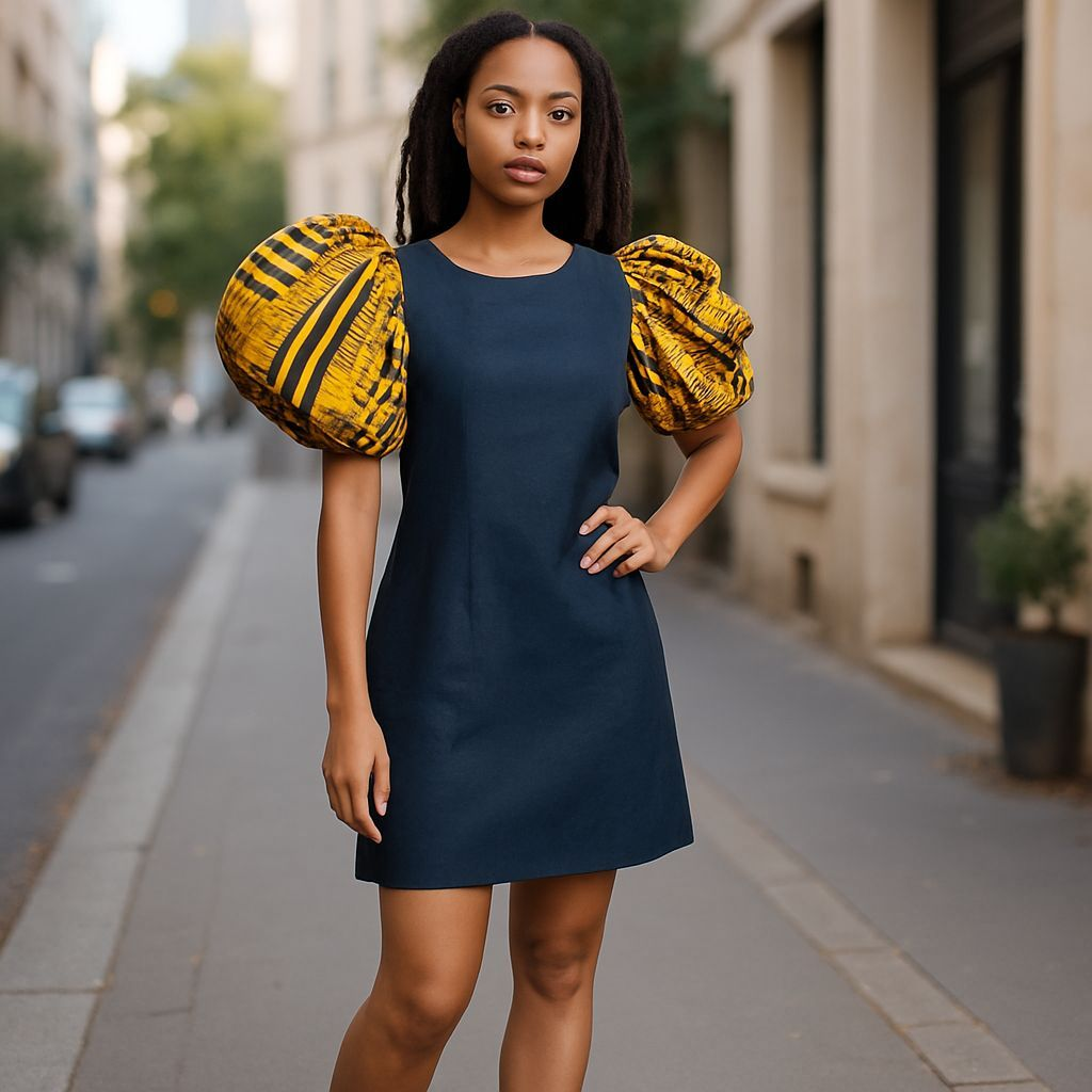 Dupsie's Nyame Nti Kente Black and Gold African Print A-Line Dress DP4091D、mySite、solidvoid