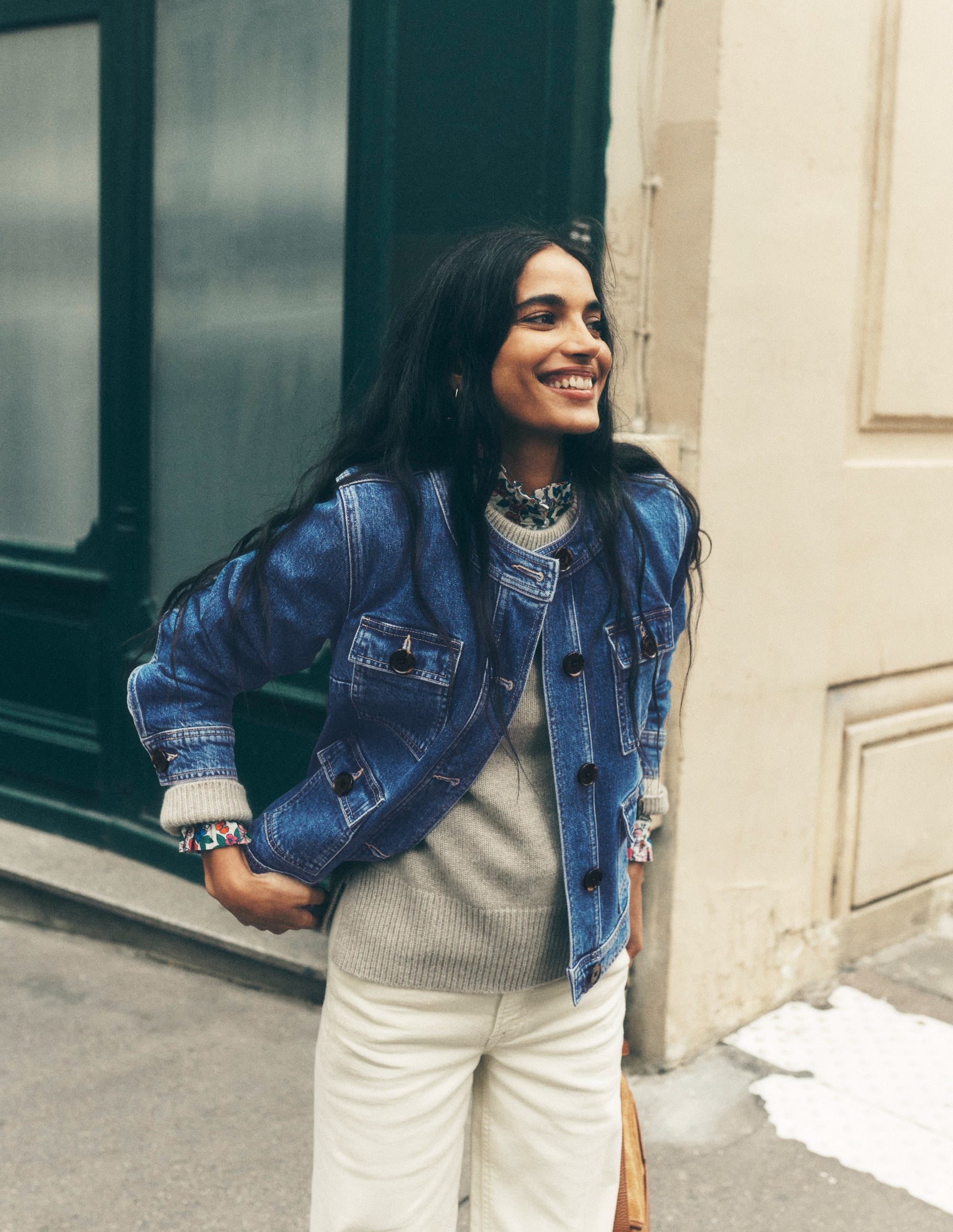  Collarless Casual Jacket-Mid Wash Denim、mySite、ashleygrahame