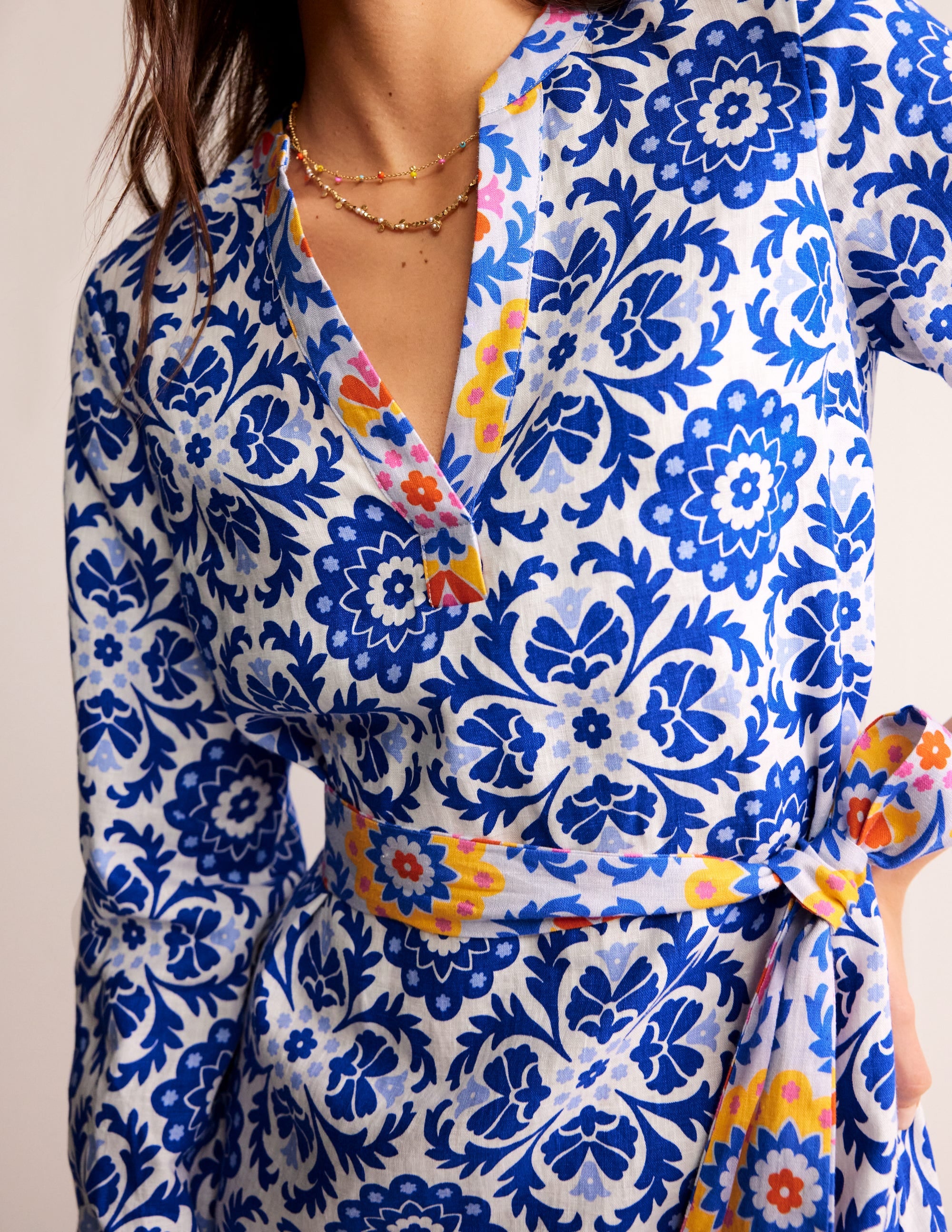  Cleo Tie Waist Linen Dress-Surf The Web, Mosaic Bloom、mySite、ashleygrahame