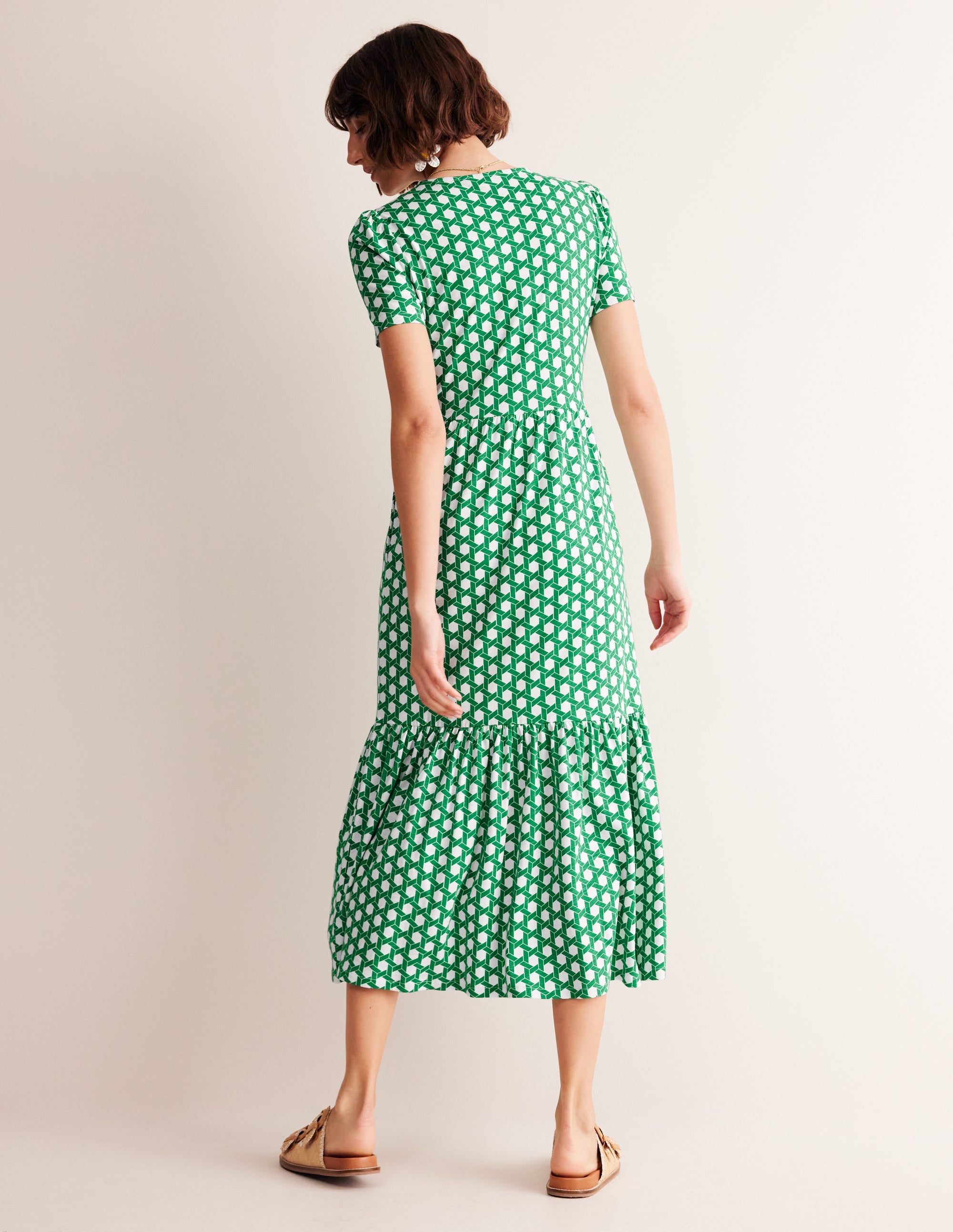  Emma Tiered Jersey Midi Dress-Green, Honeycomb Geo、mySite、ashleygrahame