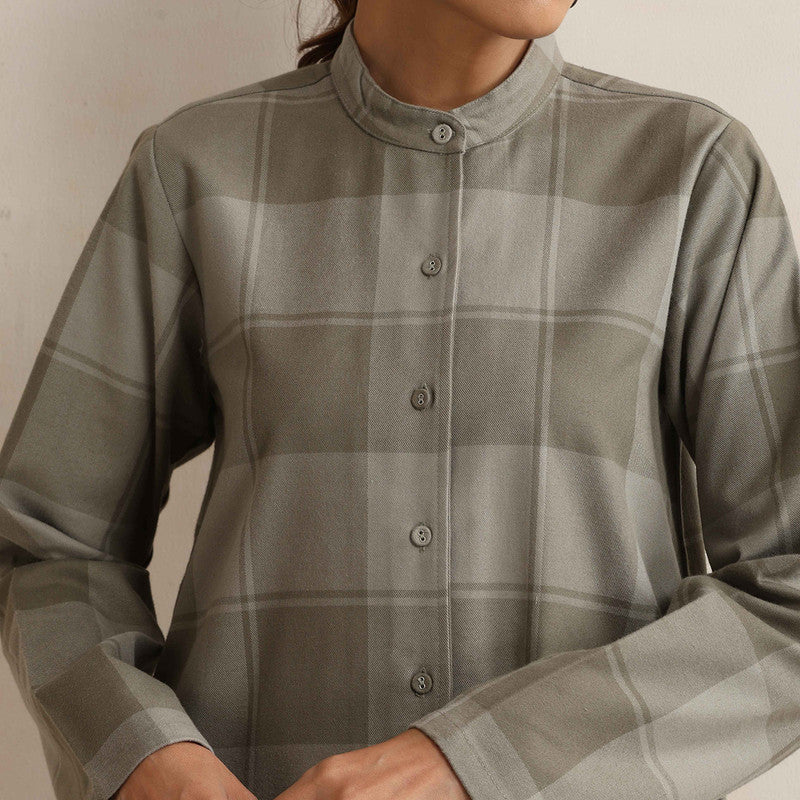 Cotton Short Kurta For Women | Mandarin Collar | Checkered Print | Green、mySite、camillekostekn