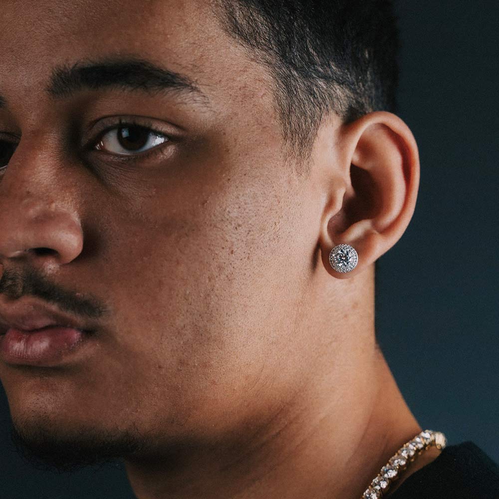 11MM Double Halo Moissanite Stud Earrings 14K Gold、mySite、hinf8tx79