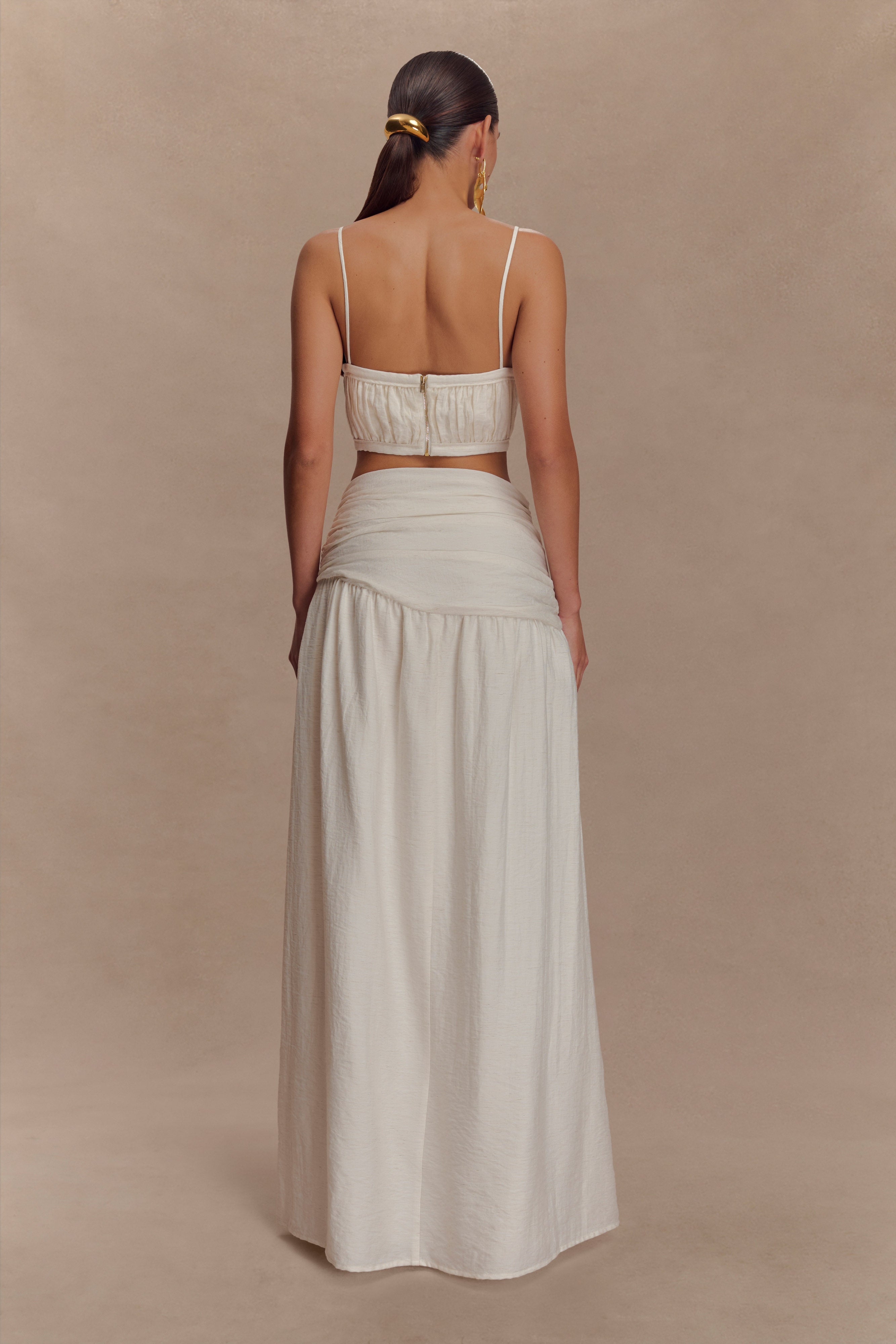 Scottie Gathered Linen Knot Maxi Skirt - Oat Marle、mySite、solidvoid