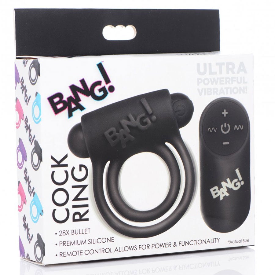 Bang Black Silicone Remote Control Vibrating Cock Ring and Bullet、mySite、bottomscart
