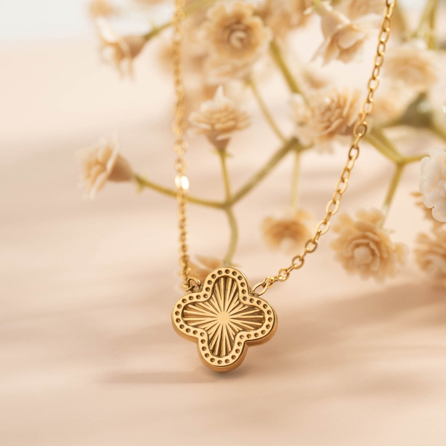 18K Gold PVD Stainless Steel Lucky Clover Charm Necklace / CHN0046、mySite、dreamappss