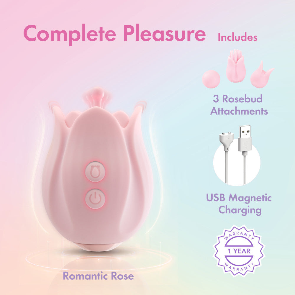 Play With Me | Romantic Rose Silicone Vibrator With Rosebud Attachment Heads – In Pink、mySite、bottomscart