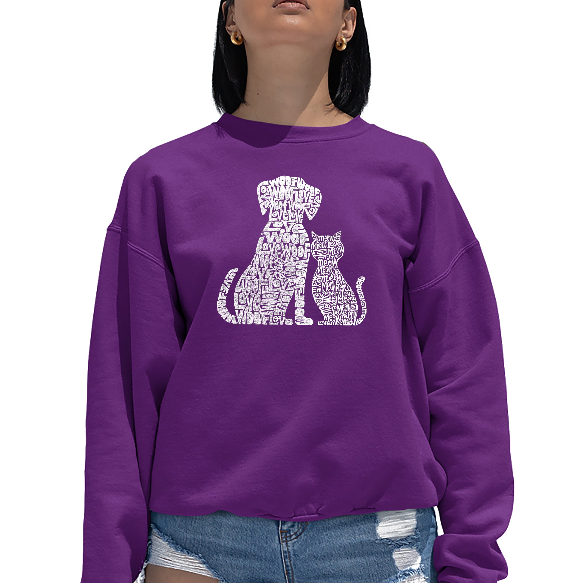 Dogs and Cats - Women's Word Art Crewneck Sweatshirt、mySite、camillekostekn