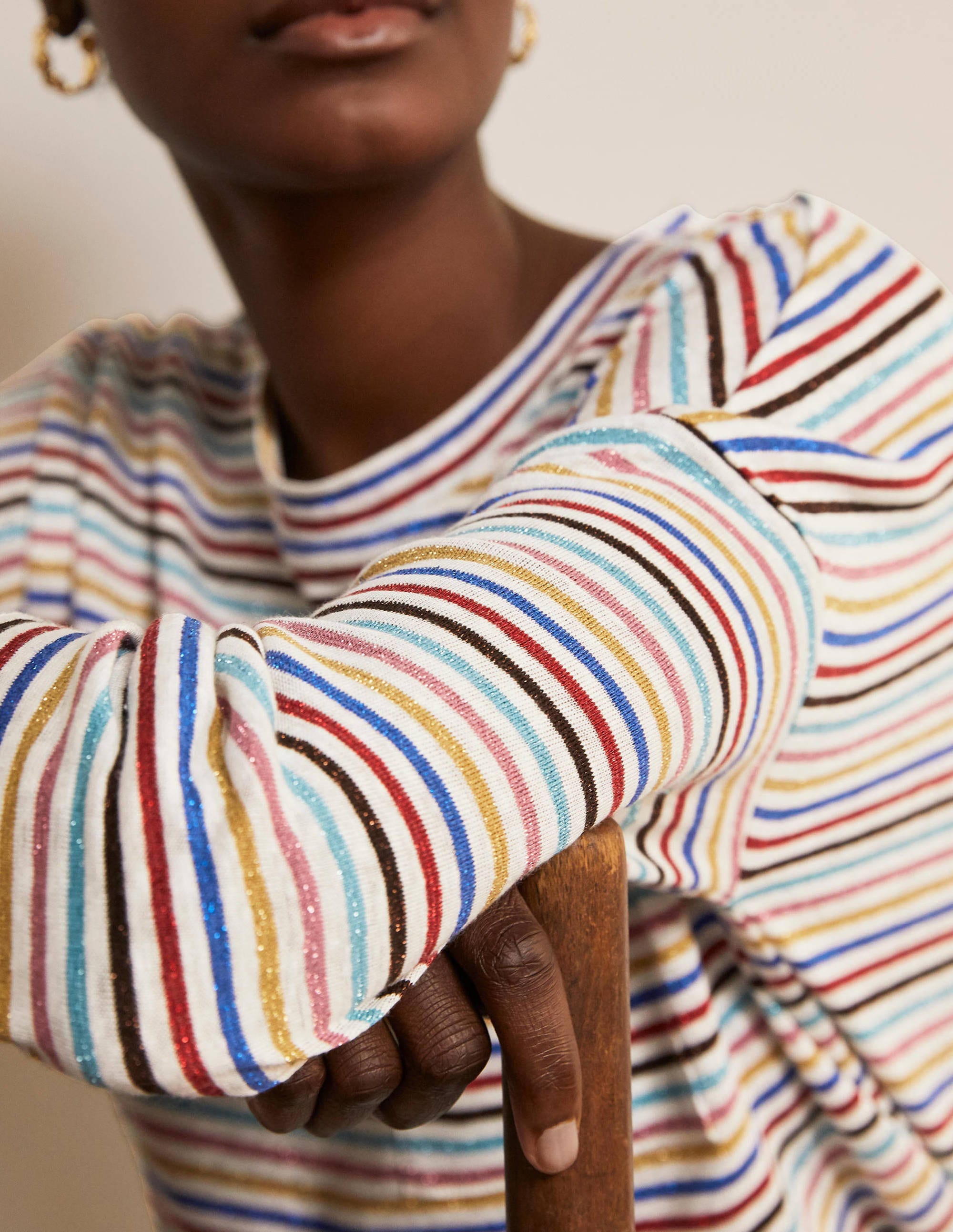  Ottilie Linen Jersey Top-Metallic Rainbow Multi Stripe、mySite、ashleygrahame