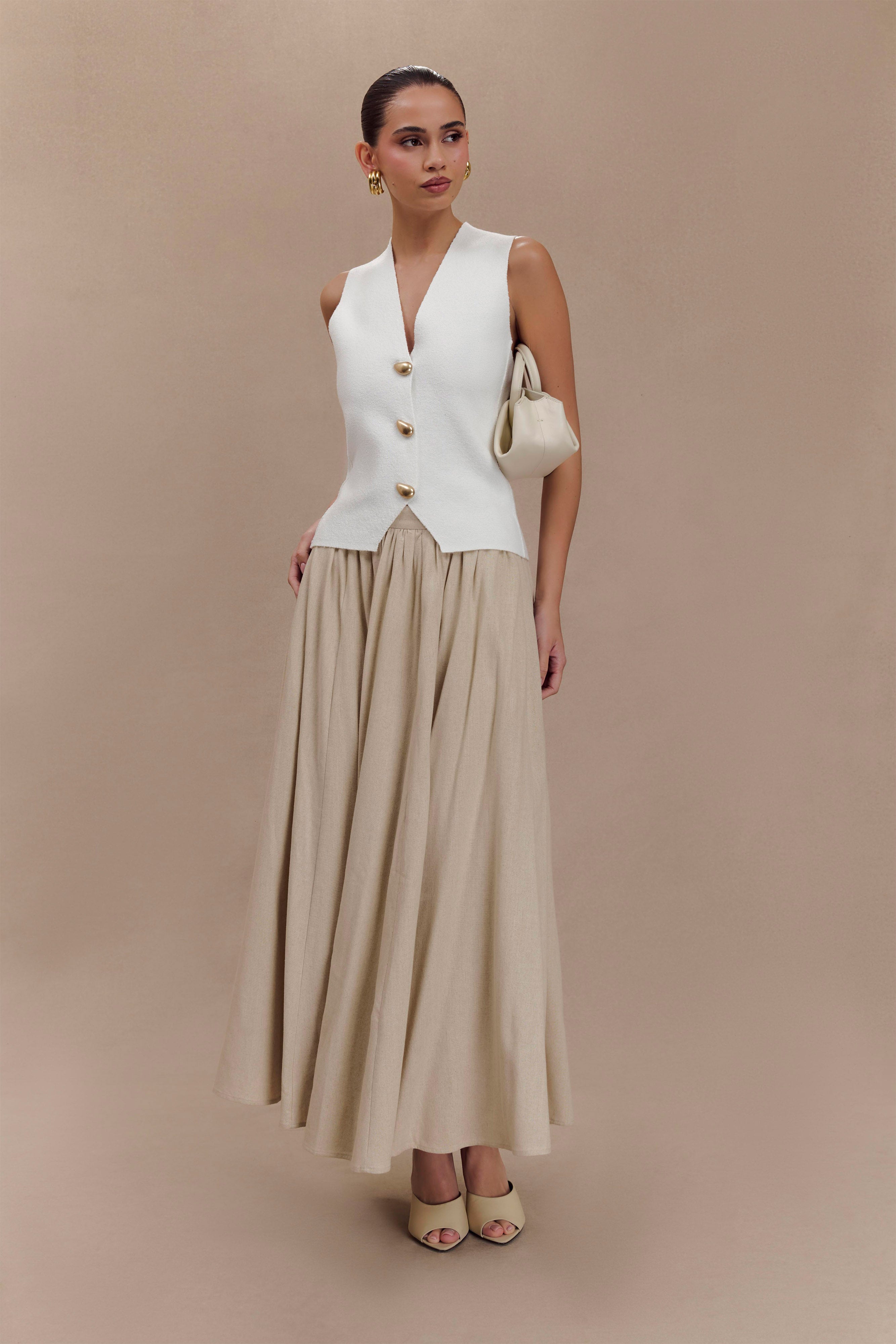 Clarence Linen A-Line Maxi Skirt - Natural、mySite、solidvoid