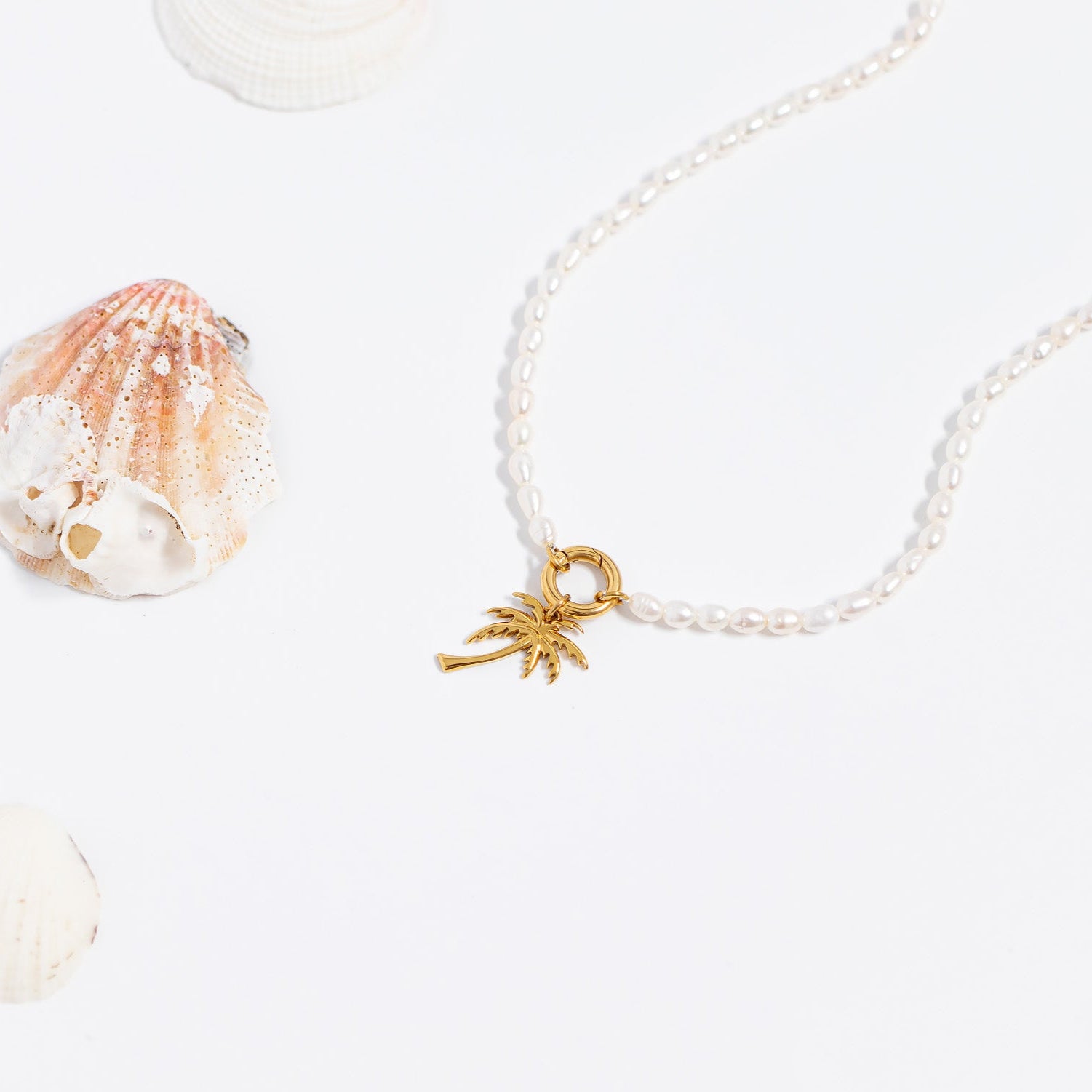 18K Gold PVD Stainless Steel Freshwater Pearl Charm Holder Necklace / CHN0100、mySite、dreamappss