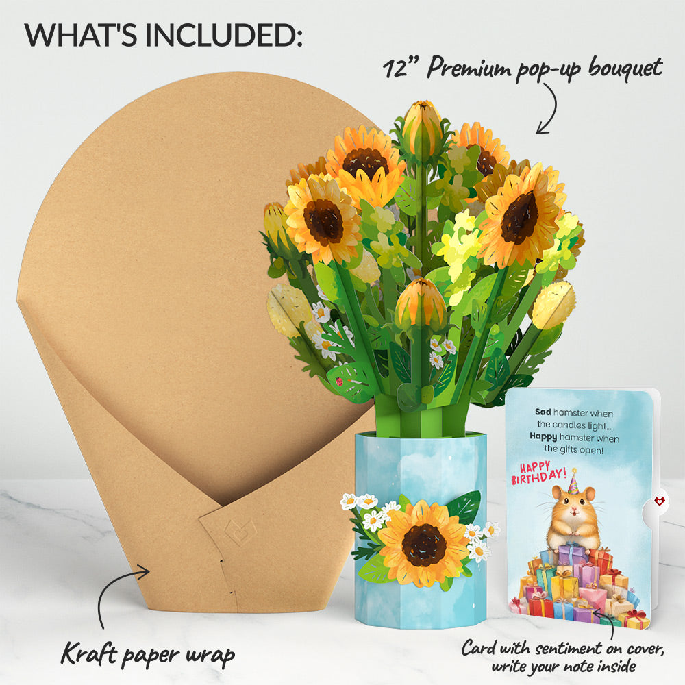 Sunflower Blooms Birthday Bouquet and Happy Hamster Sentiment Set、mySite、solidvoid