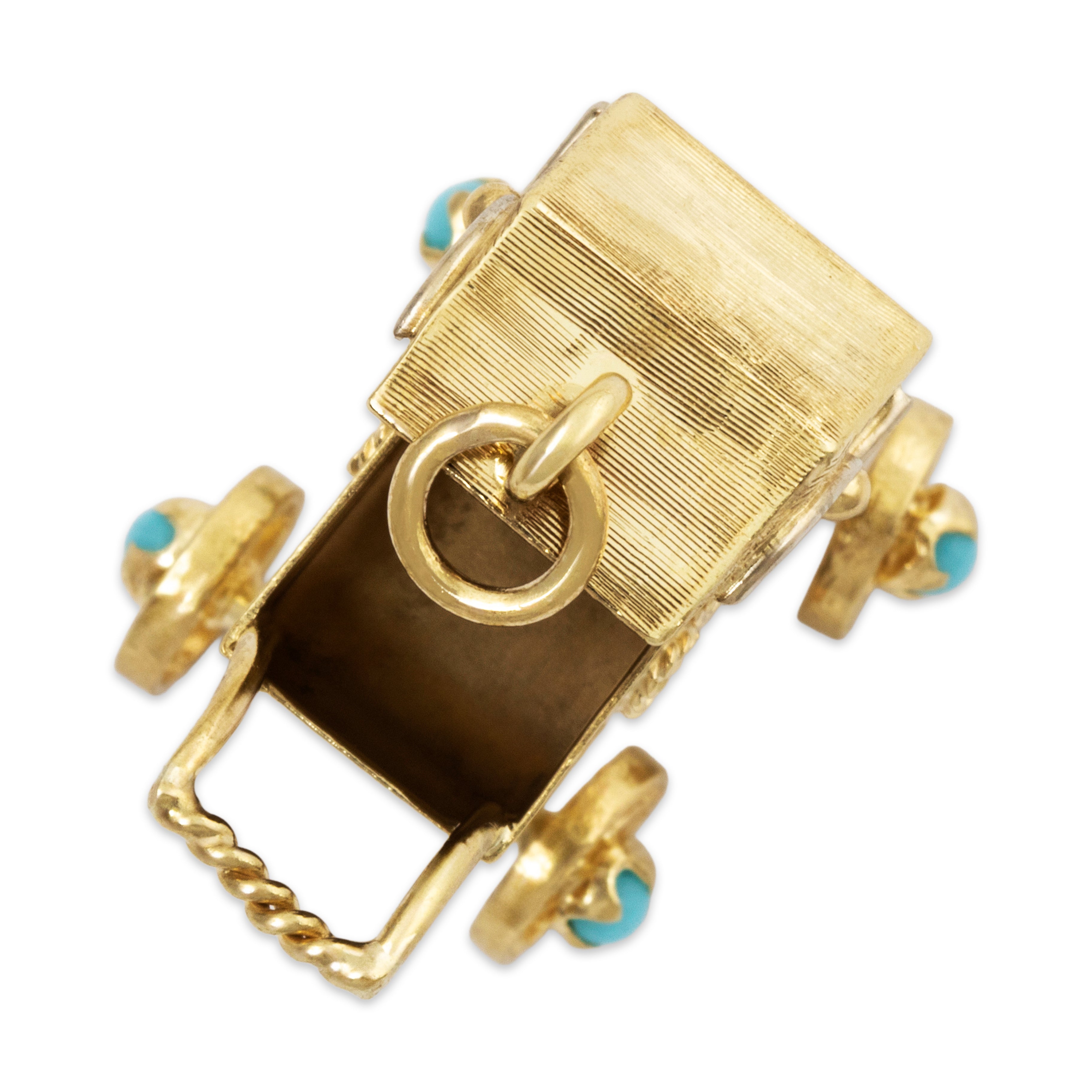 Vintage English 9k Yellow Gold Glass Cabochons Articulated Baby Carriage Charm、mySite、hinf8tx79