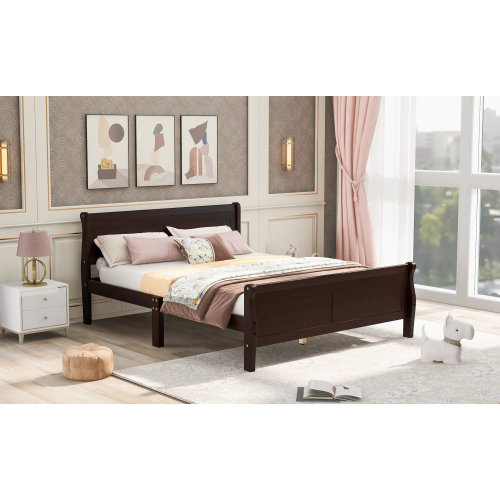 Wood Platform Bed Twin Bed Frame Mattress Foundation Sleigh Bed with Headboard/Footboard/Wood Slat Support、、casual