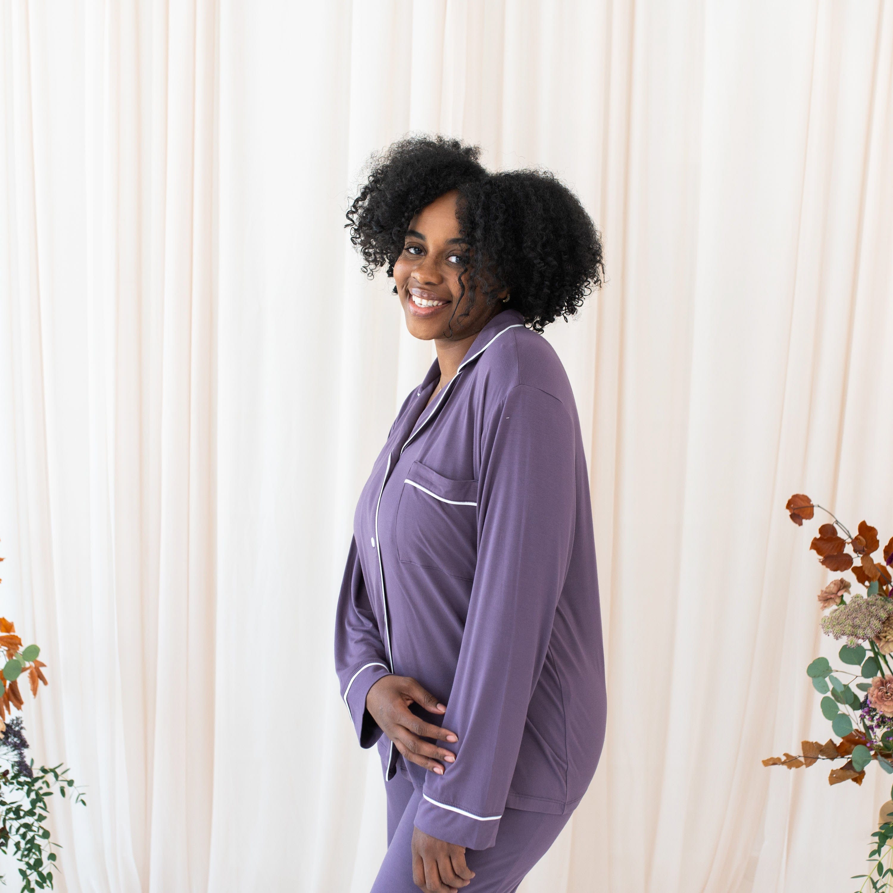  Women's Long Sleeve Pajama Set in Currant with Cloud Trim、mySite、layawaytickets