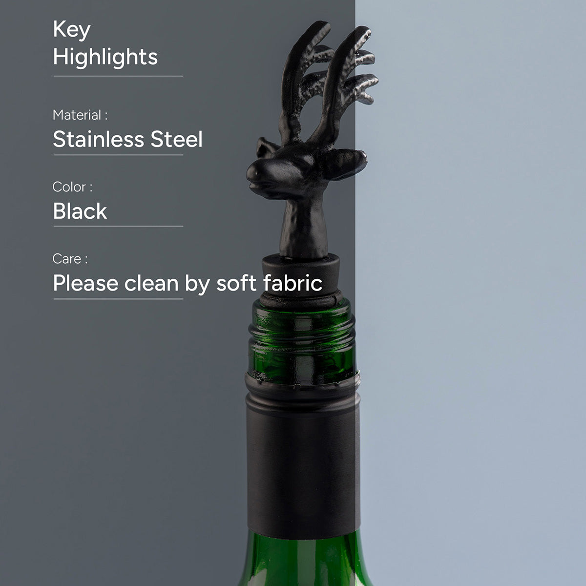 Stainless Steel Bottle Stoper | Rein Deer Shape | Black、mySite、camillekostekn