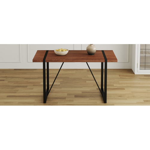 Rustic Industrial Rectangular Wood Dining Table For 4-6 Person, With 1.5" Thick Engineered Wood color Tabletop and Black Metal Legs,Desk For Kitchen Dining Living Room, 55.1" x 31.4"x 29.9"1529W115172、、casual