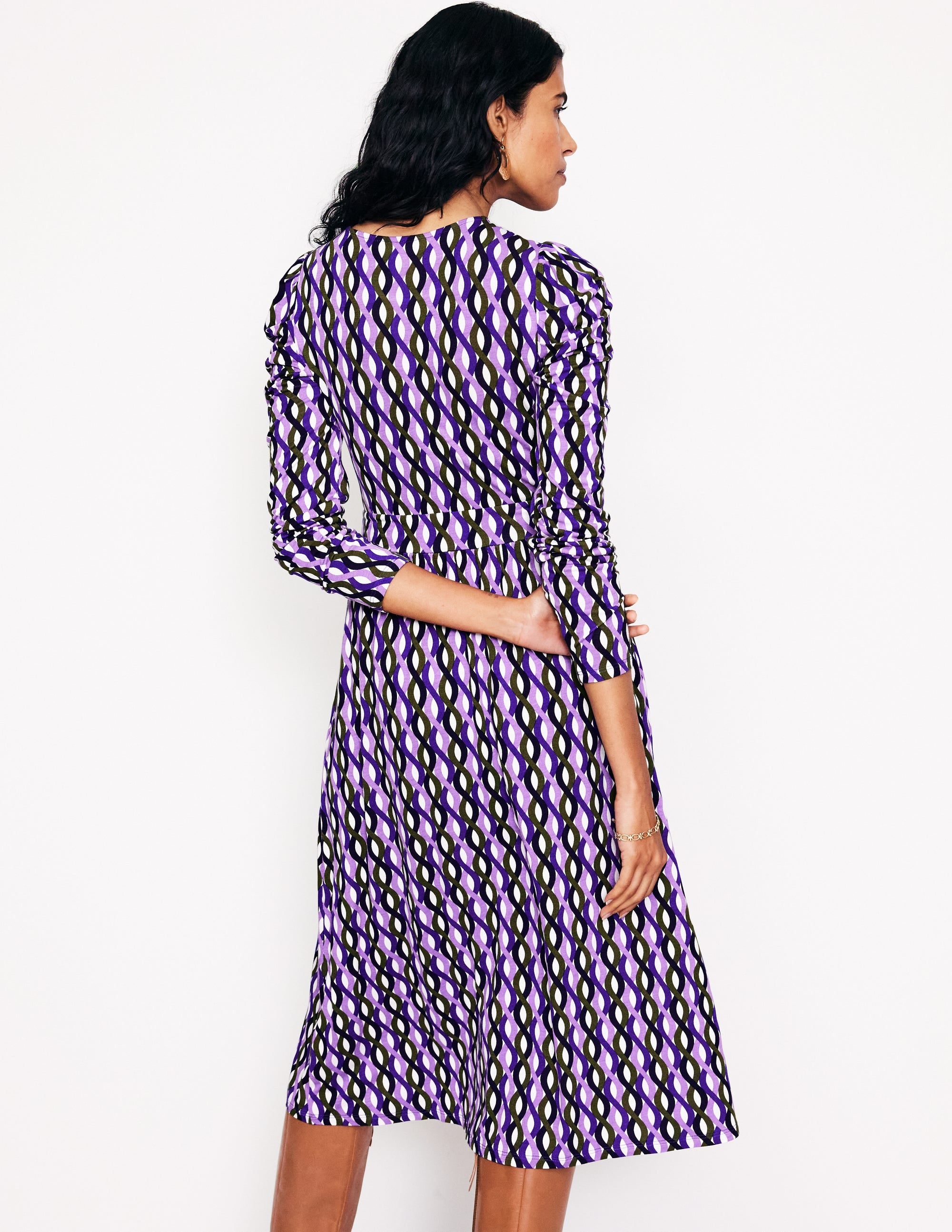  Puff Sleeve Blouson Dress-Multi, Trellis Wave、mySite、ashleygrahame