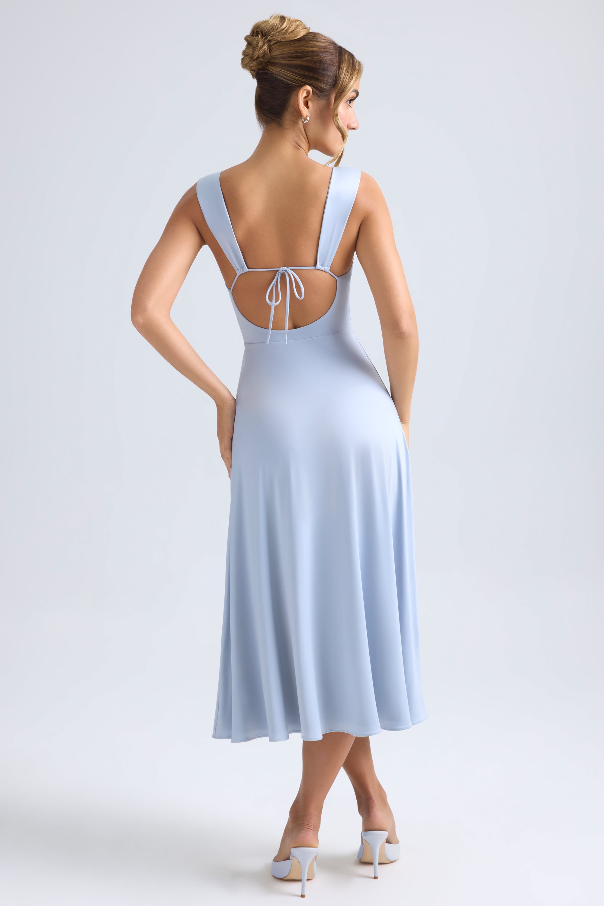 Sweetheart-Neck Ruched Midaxi Dress in Light Blue、mySite、solidvoid