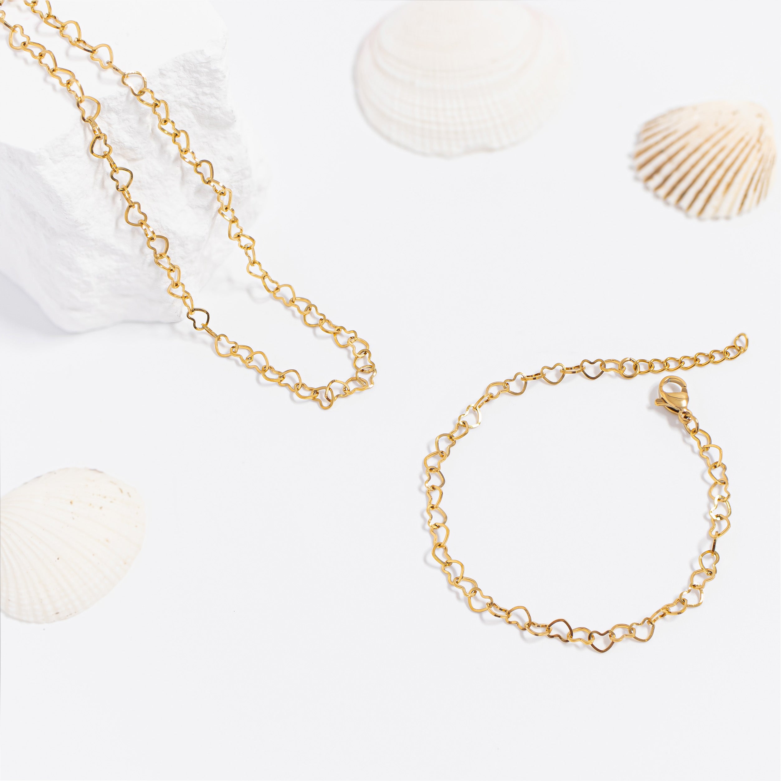 18K Gold PVD Stainless Steel Heart Chain Bracelet / BRJ1065、mySite、dreamappss