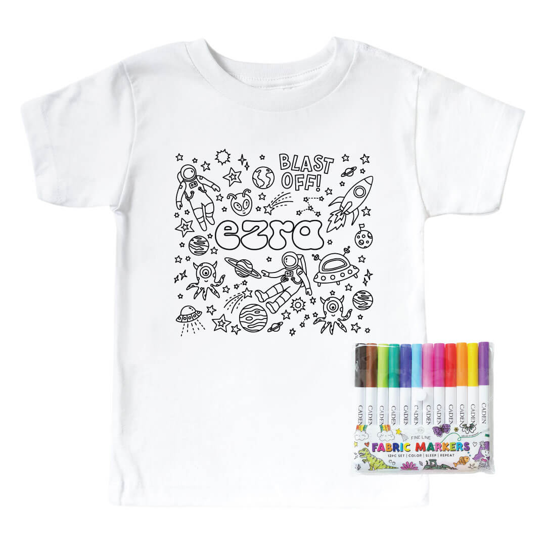  Colorable Blast Off Personalized Kids Graphic Tee | White、mySite、layawaytickets