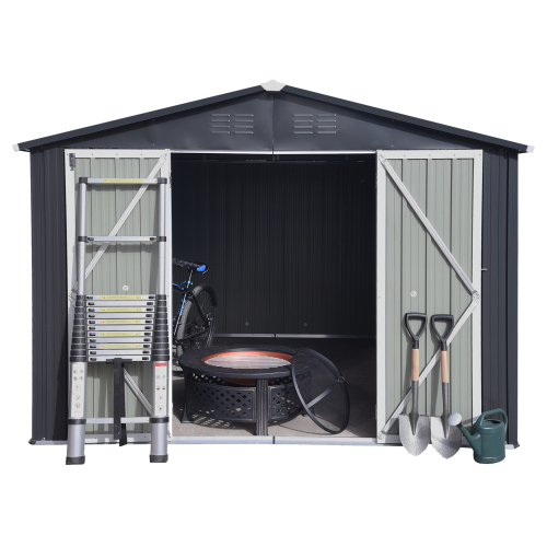 Metal garden sheds 8ft×6ft outdoor storage sheds Brown + Black、、eastwooduniform