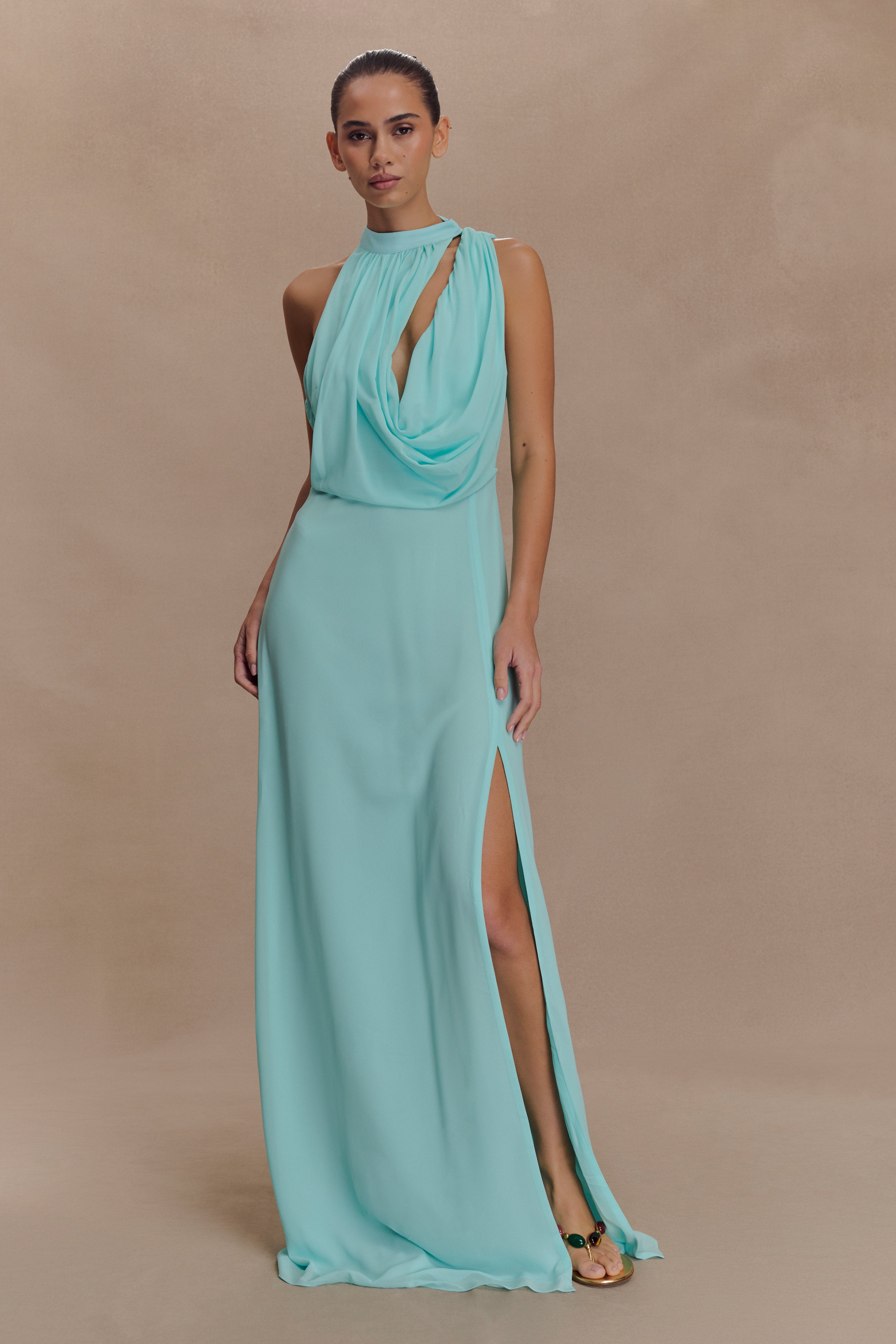 Galia Cowl Neck Maxi Dress - Lagoon、mySite、solidvoid
