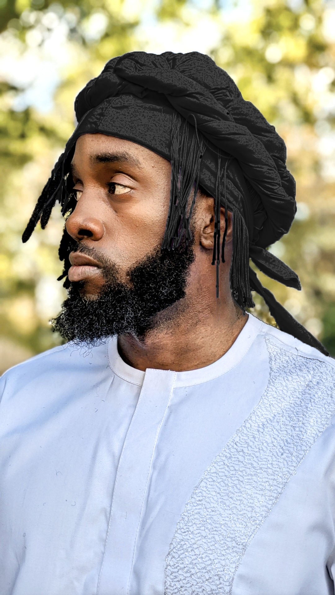 Dupsie's Chidubem pre-wrapped All-Black African turban hat with Fringes DPH564PTF、mySite、solidvoid