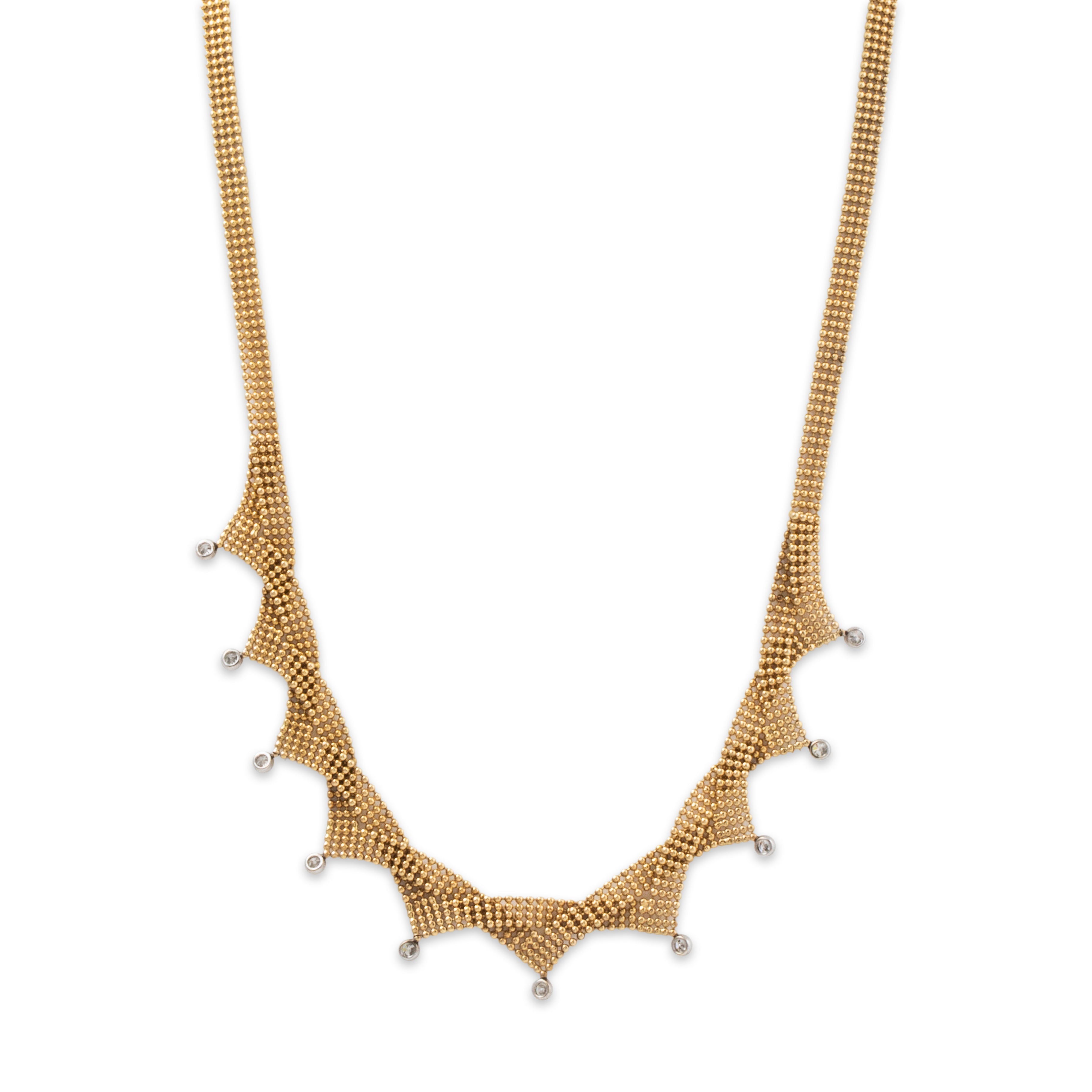 Vintage Wonderful 14k Yellow Gold .6cttw Diamond Woven Chain Drop Necklace 17、mySite、hinf8tx79