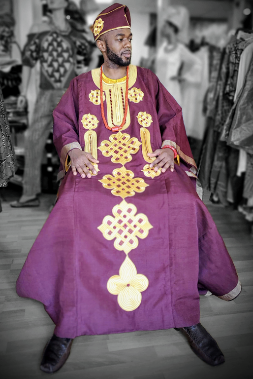 Burgundy Gold African Aso Oke Agbada Grand Boubou-DPAW700、mySite、solidvoid