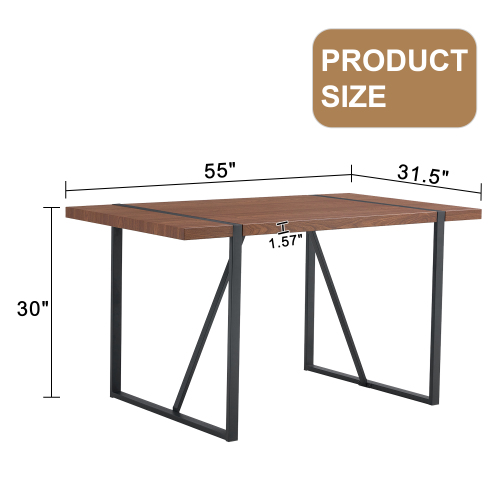 Rustic Industrial Rectangular Wood Dining Table For 4-6 Person, With 1.5" Thick Engineered Wood color Tabletop and Black Metal Legs,Desk For Kitchen Dining Living Room, 55.1" x 31.4"x 29.9"1529W115172、、casual