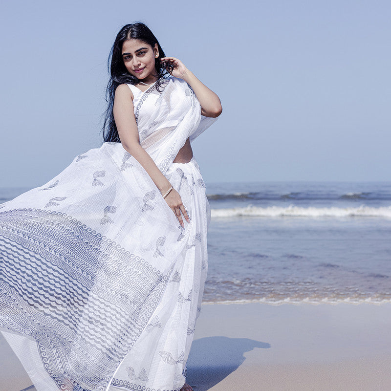 Kota Handblock Printed Saree | Black & White、mySite、camillekostekn