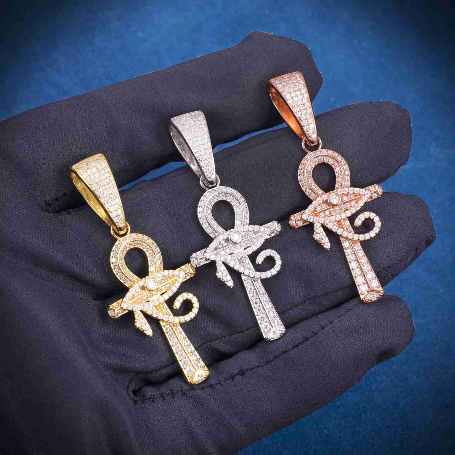Moissanite Horus Eye Ankh Cross Pendant 14K Gold、mySite、hinf8tx79