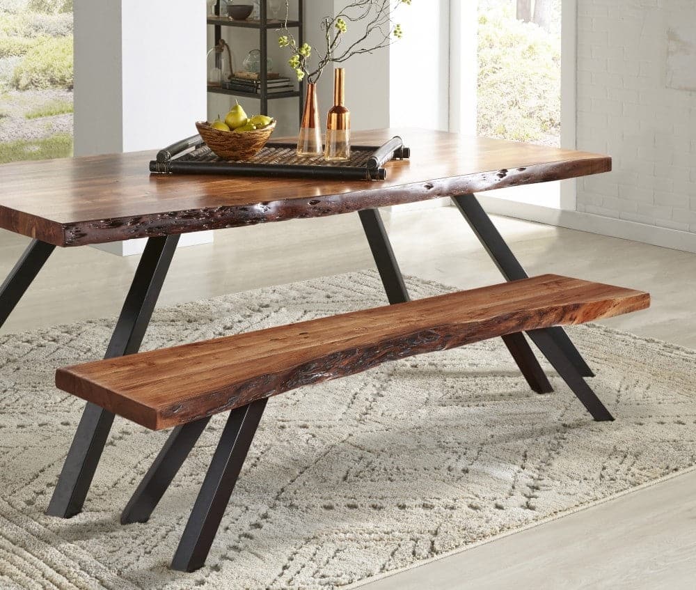 Reese Live Edge Solid Wood Metal Leg Dining Table in Natural Acacia、mySite、neckold