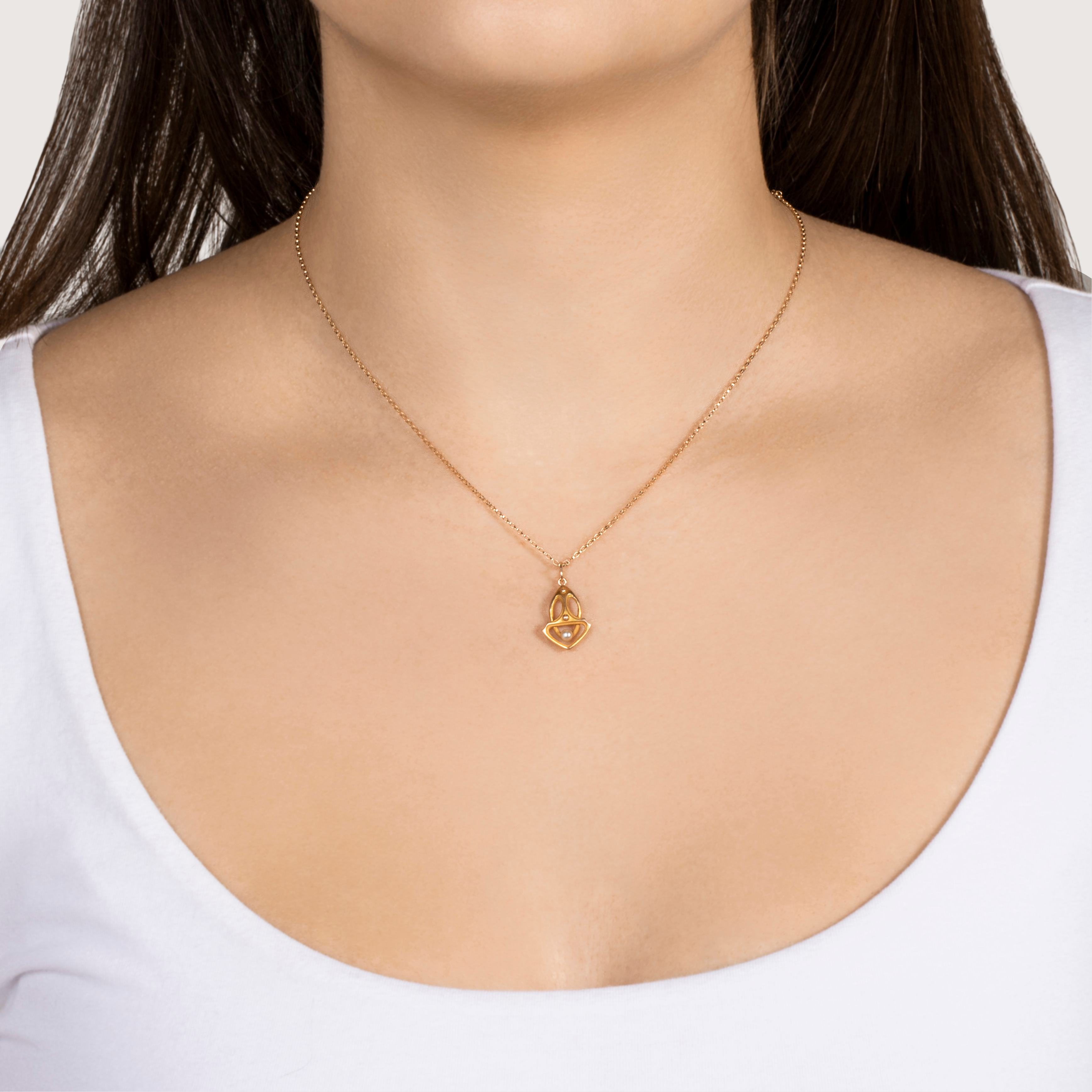 Antique Art Nouveau 14k Yellow Gold Pearl Overlapped Charm / Pendant、mySite、hinf8tx79