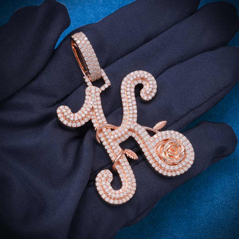 Moissanite Letter K Pendant 14K Rose Gold、mySite、hinf8tx79