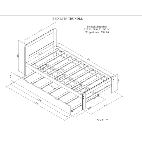 Modern Design Twin Size Platform Bed Frame with 2 Drawers for Grey Color、、xpatfood