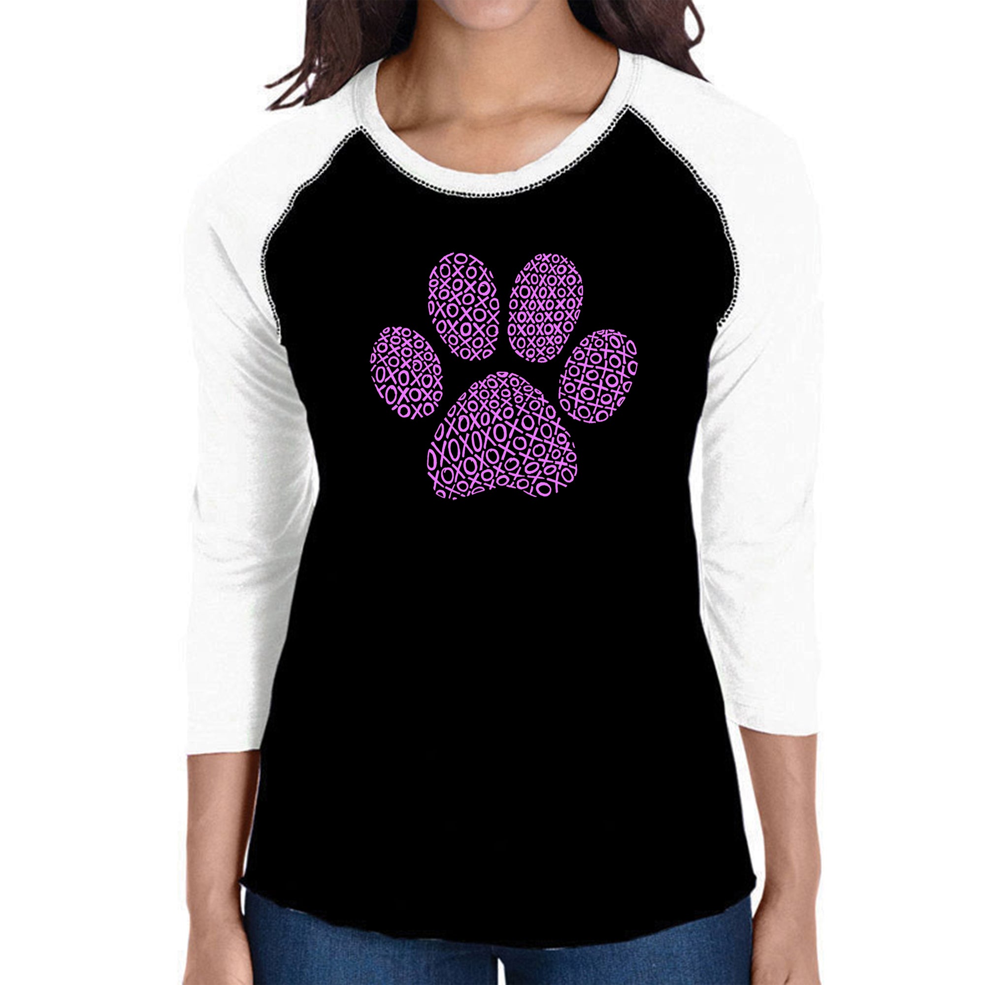 XOXO Dog Paw - Women's Raglan Word Art T-Shirt、mySite、camillekostekn