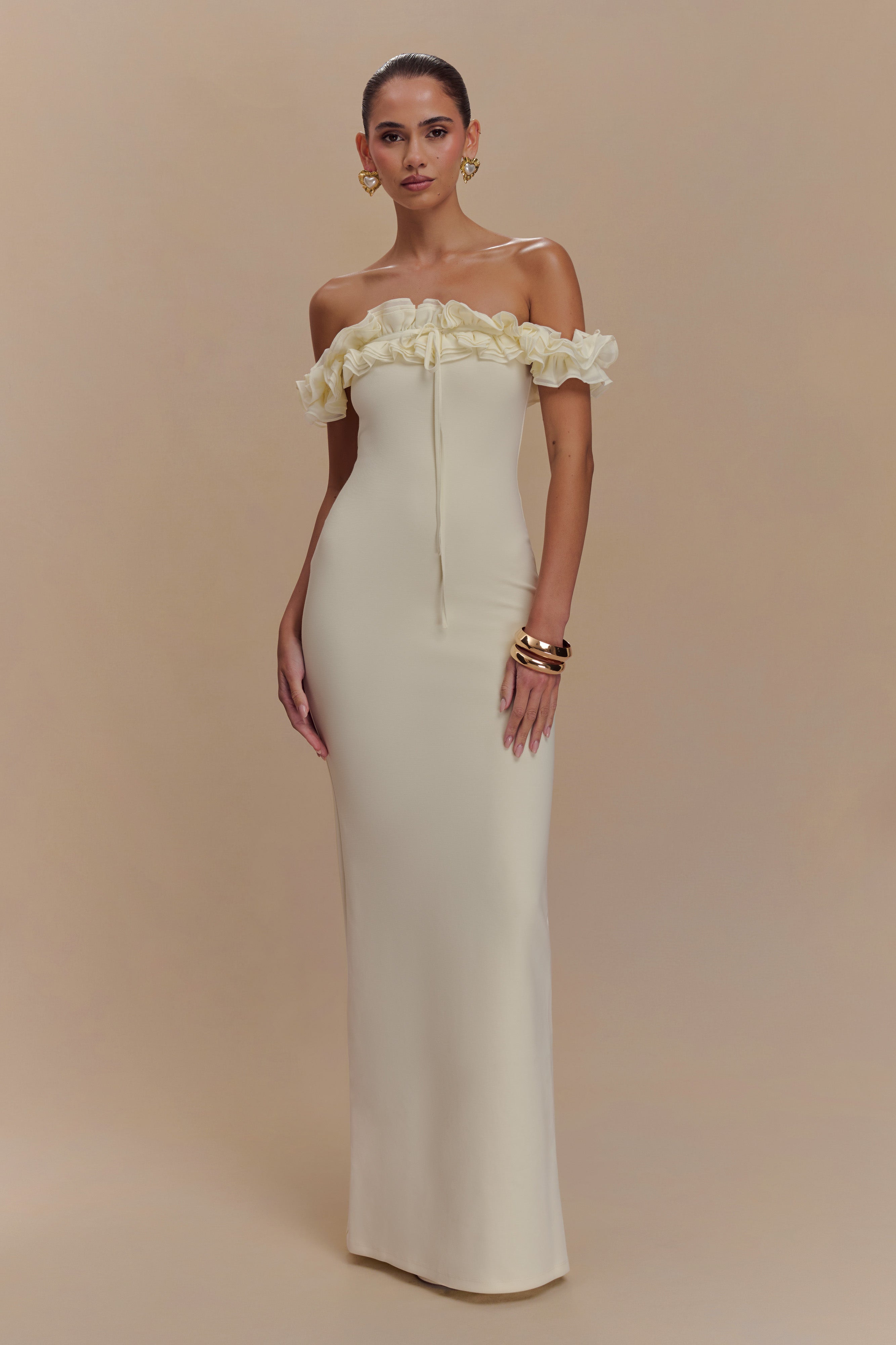 Nova Ruffle Off Shoulder Maxi Dress - Ivory、mySite、solidvoid