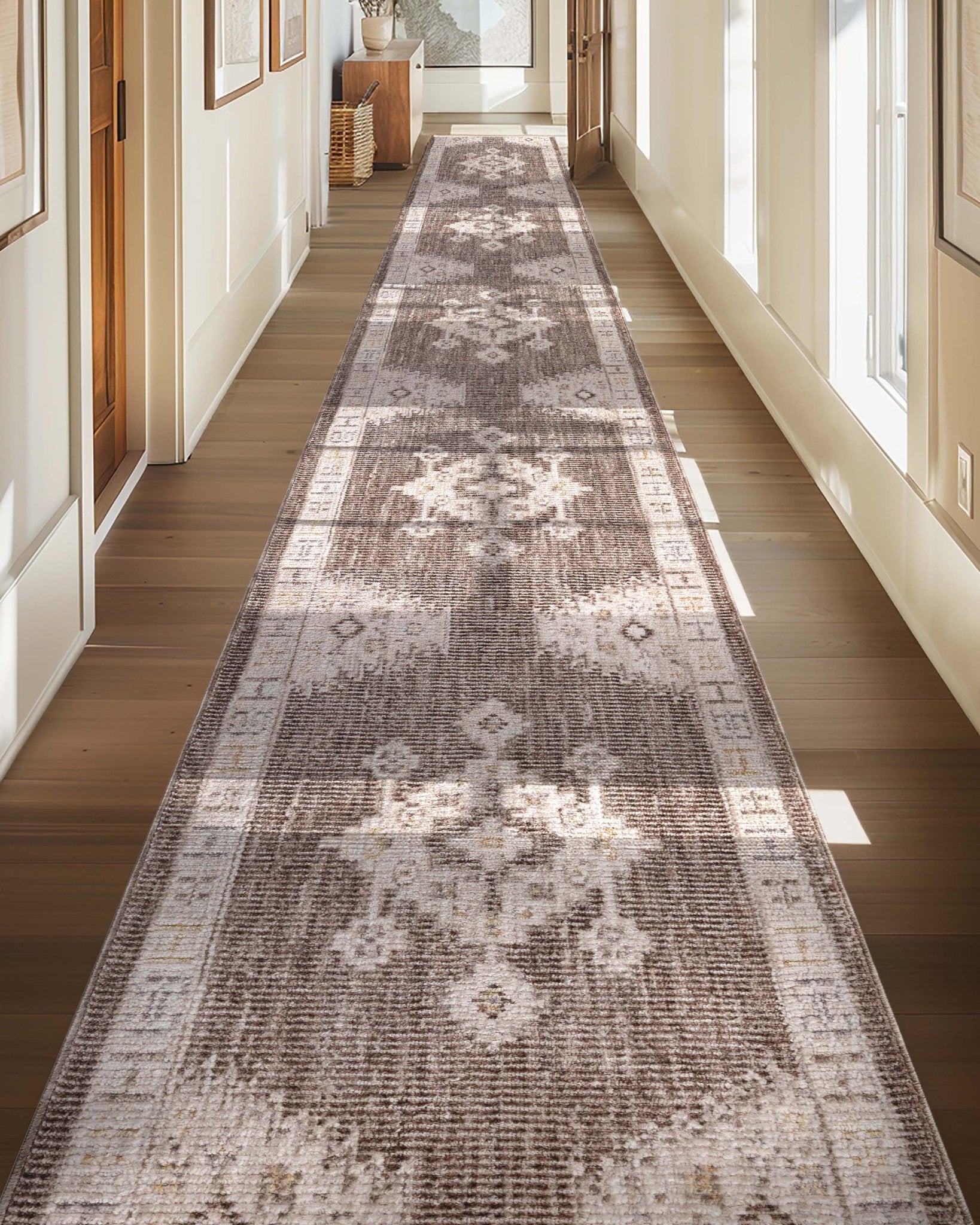 Custom Size Runner Isfjord Tribal Medallion Earth Choose Your Width x Choose Your Length - Perfect For Hallway, Stairs & Kitchen、mySite、gigharbornorthrealestate